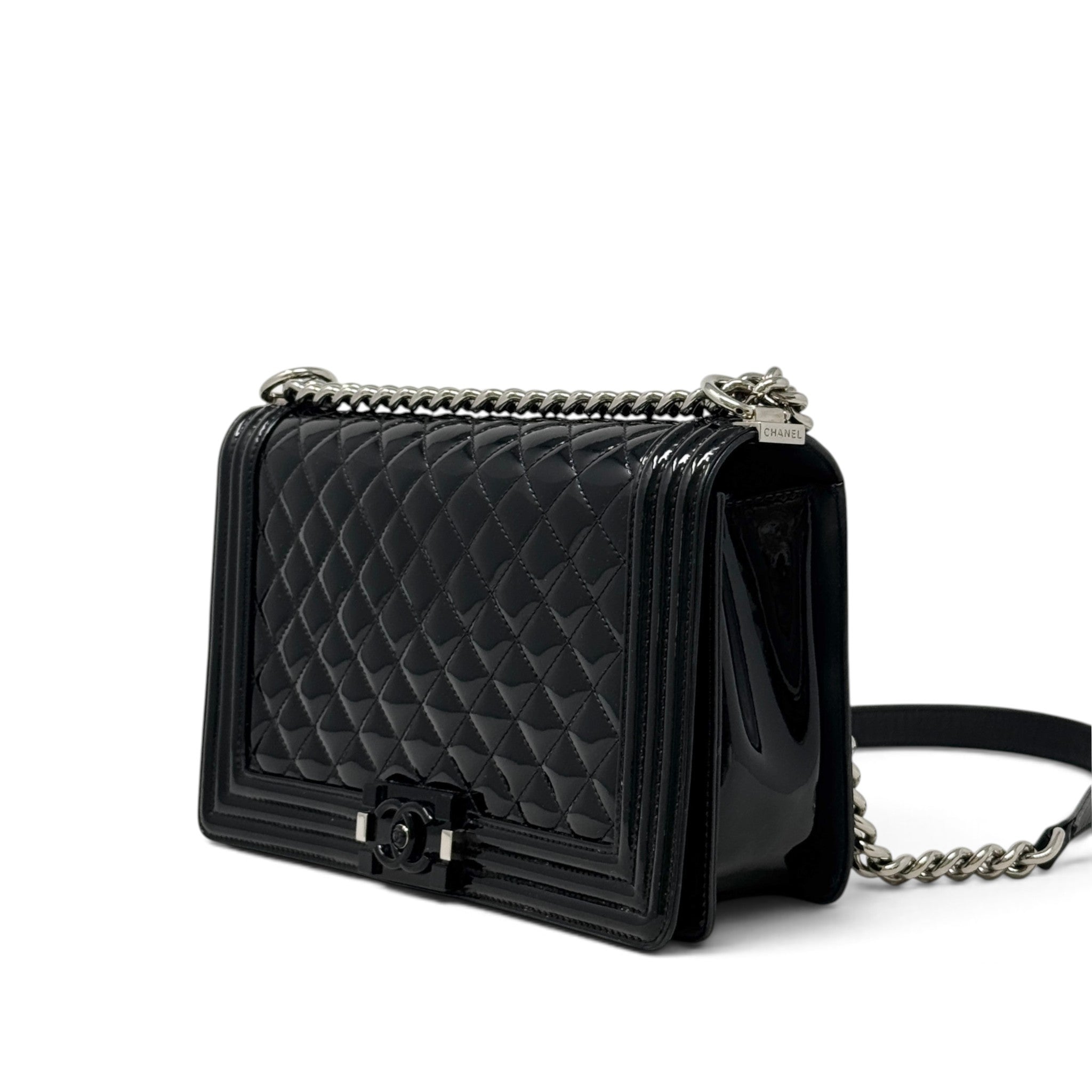 Chanel Black Patent Medium Boy Bag