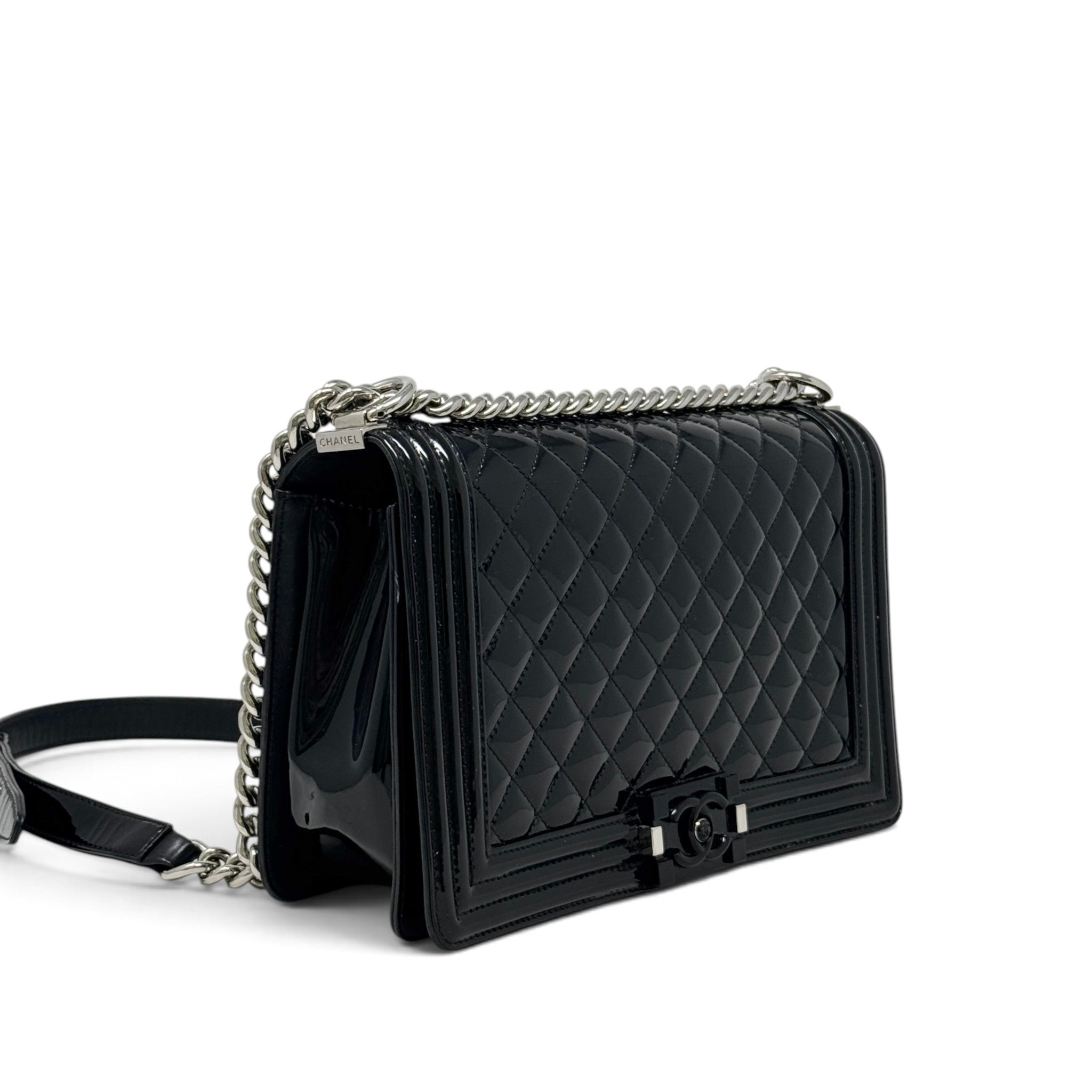 Chanel Black Patent Medium Boy Bag