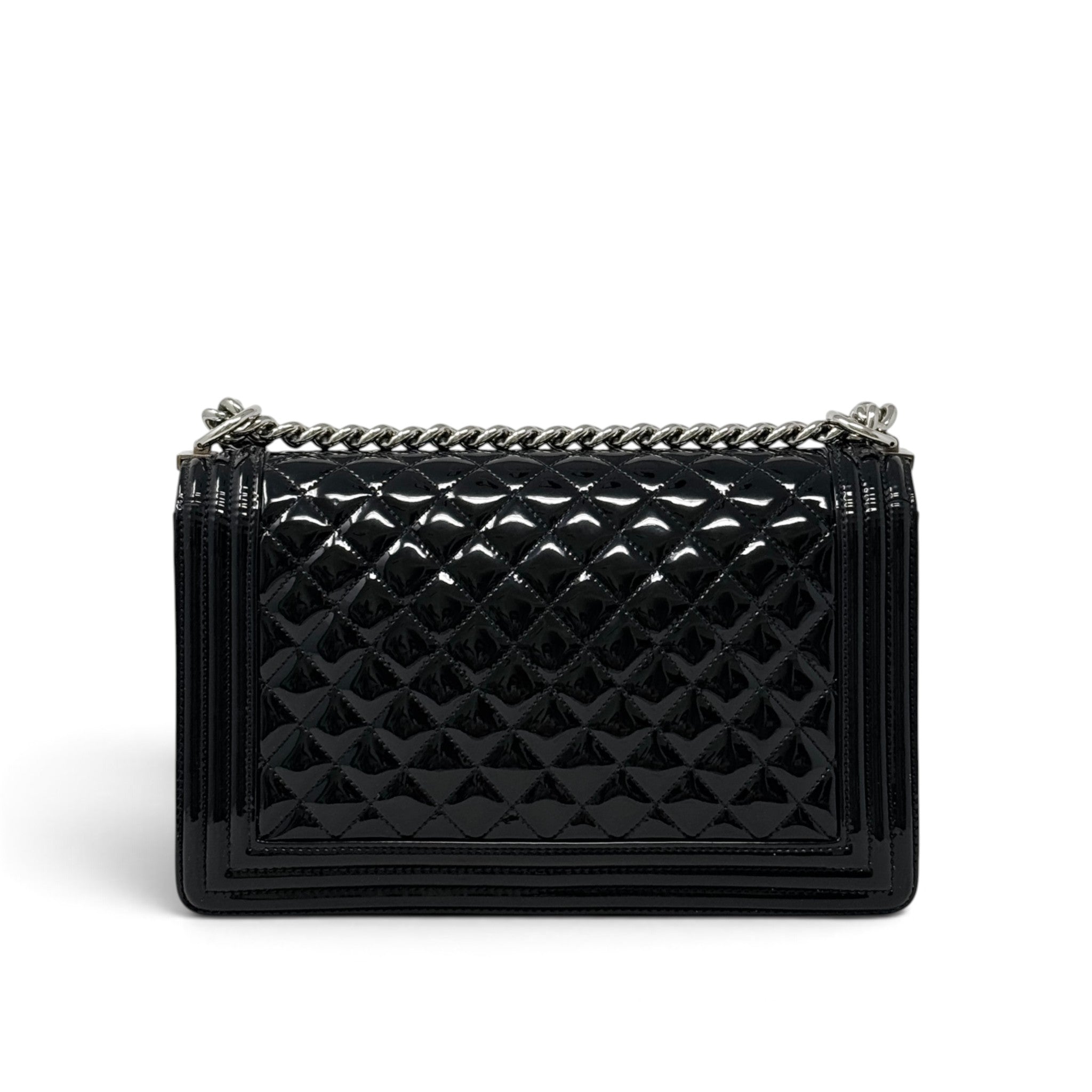 Chanel Black Patent Medium Boy Bag