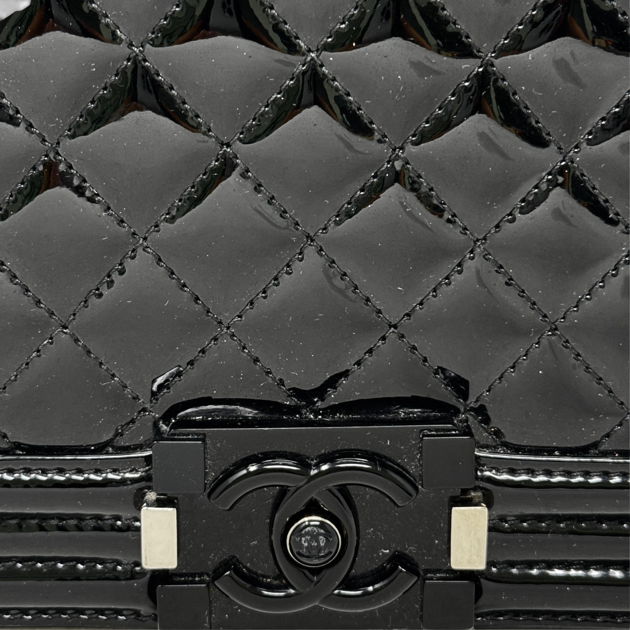 Chanel Black Patent Medium Boy Bag