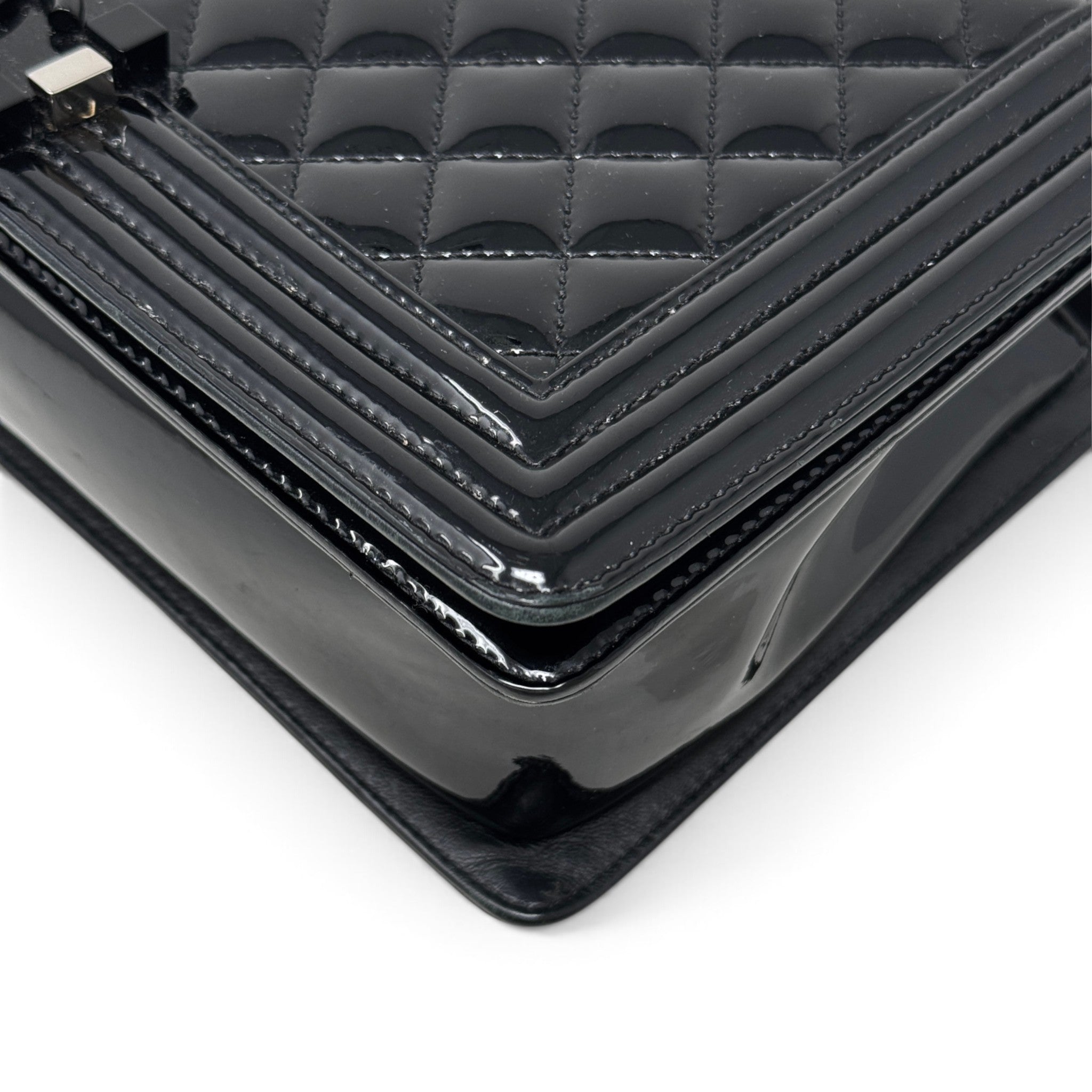 Chanel Black Patent Medium Boy Bag
