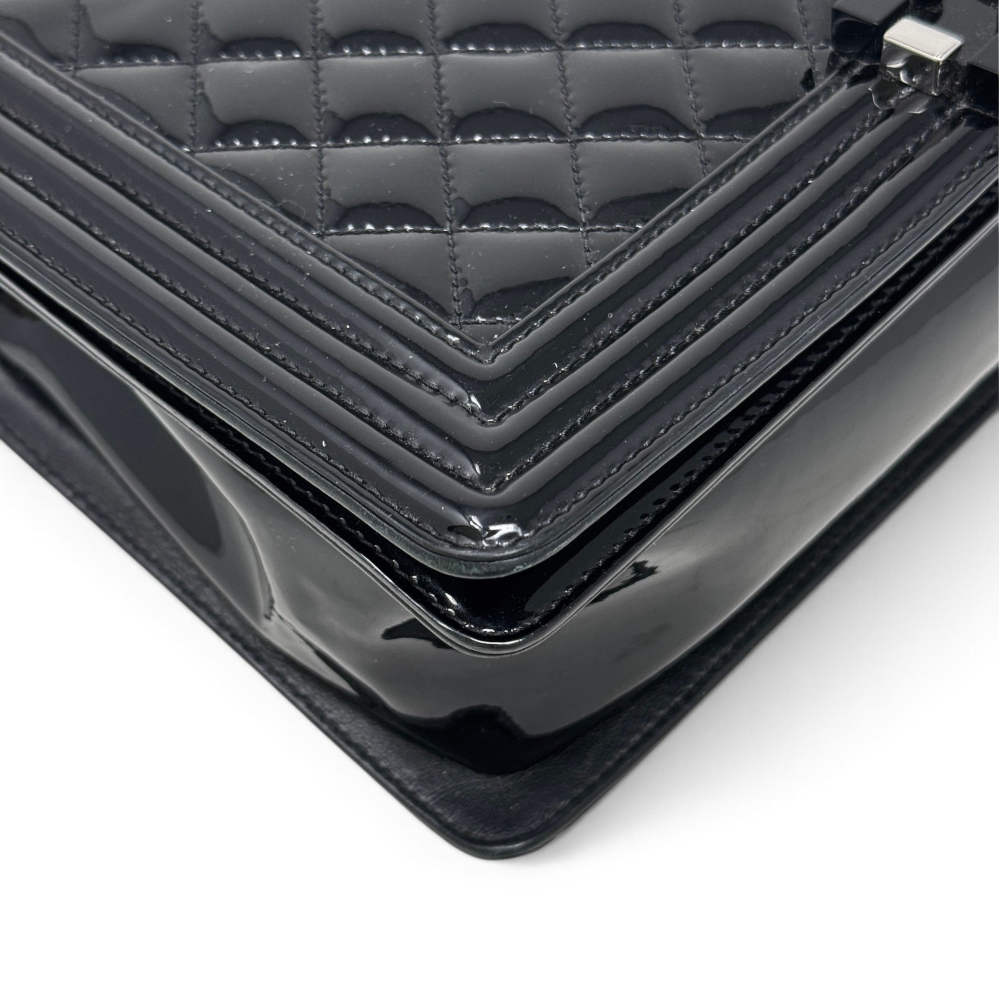 Chanel Black Patent Medium Boy Bag