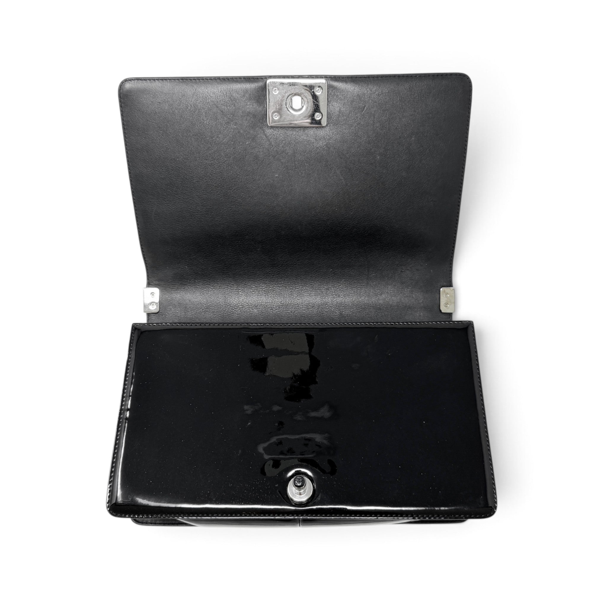 Chanel Black Patent Medium Boy Bag