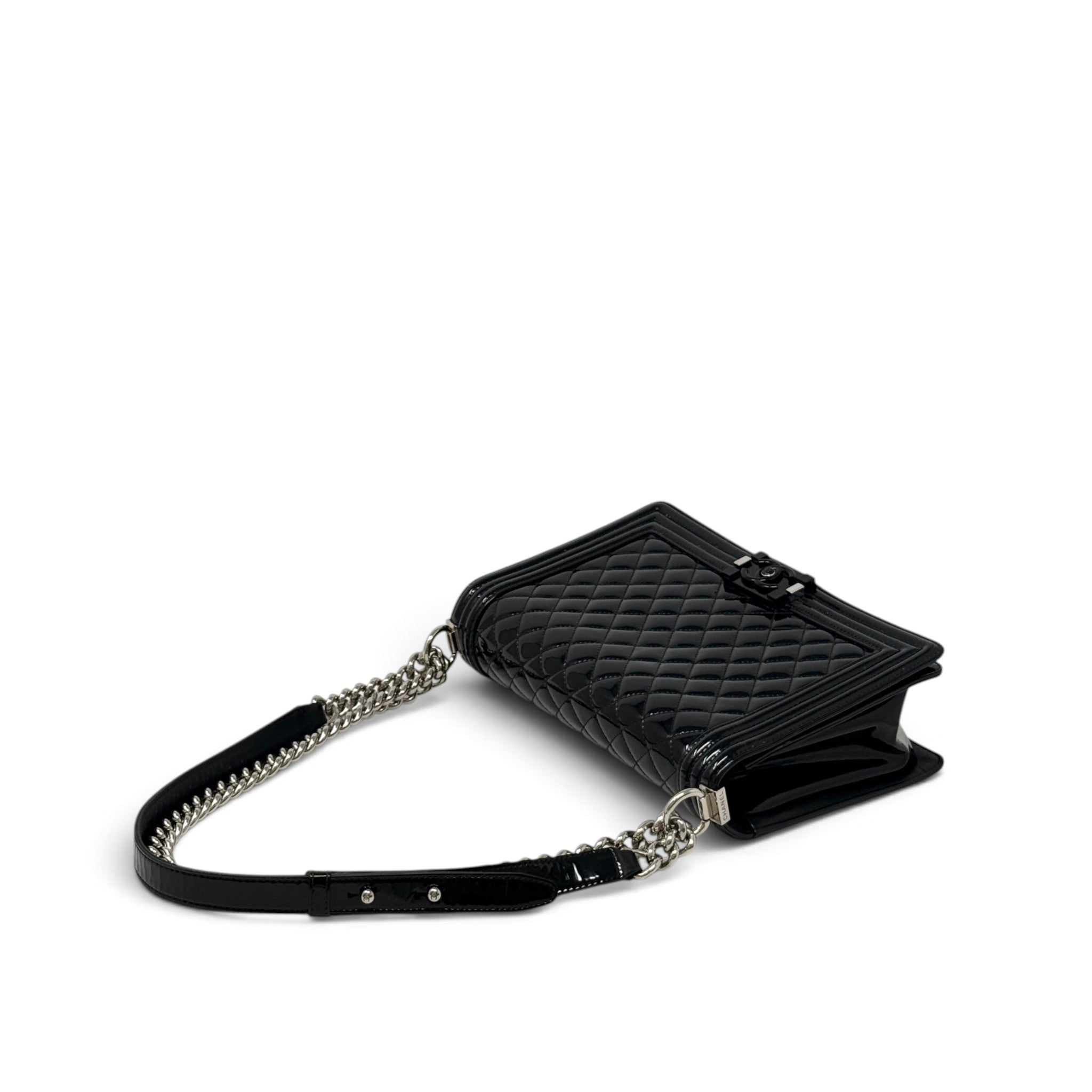 Chanel Black Patent Medium Boy Bag
