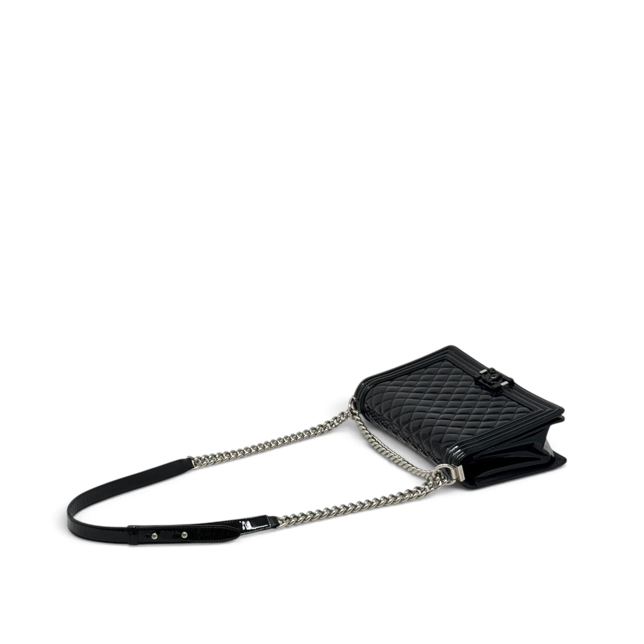 Chanel Black Patent Medium Boy Bag