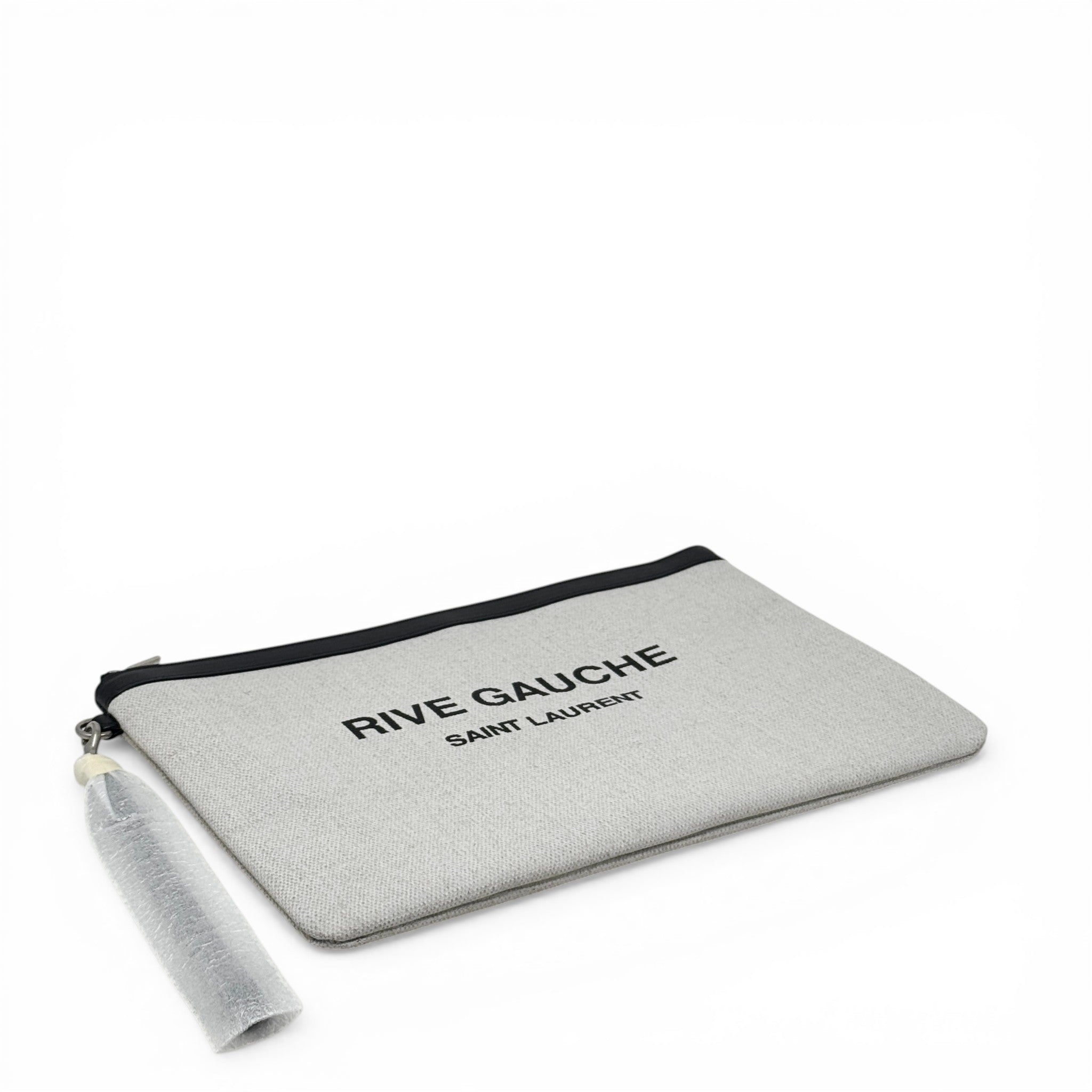 Saint Laurent Black Canvas Rive Gauche Zippered Pouch