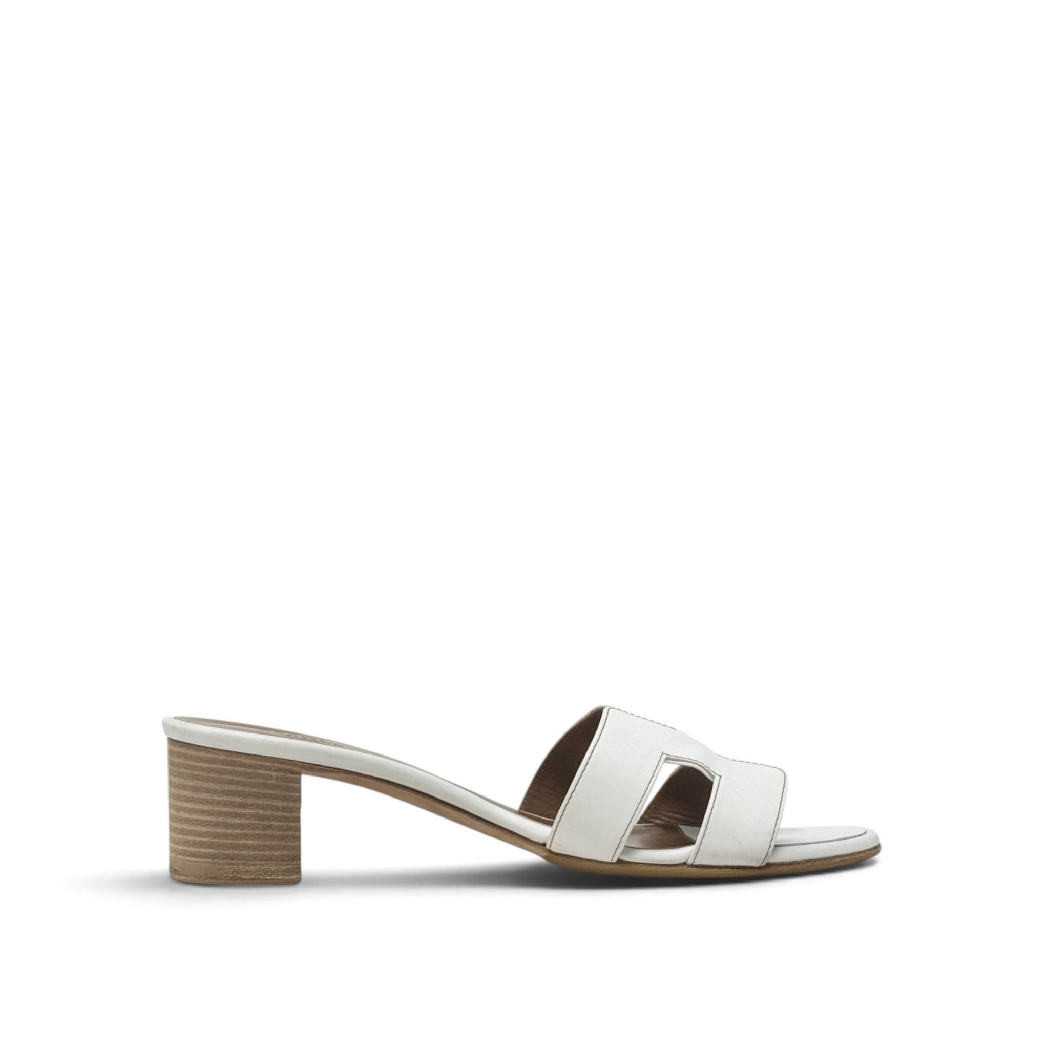 Hermes Blanc Swift Oasis Sandals 37.5