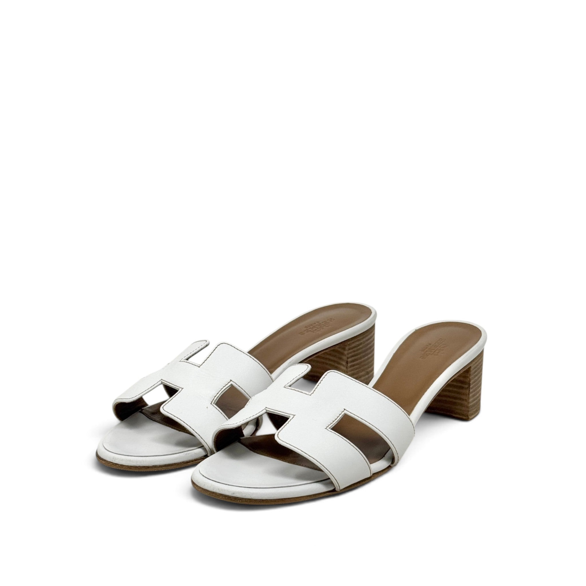 Hermes Blanc Swift Oasis Sandals 37.5