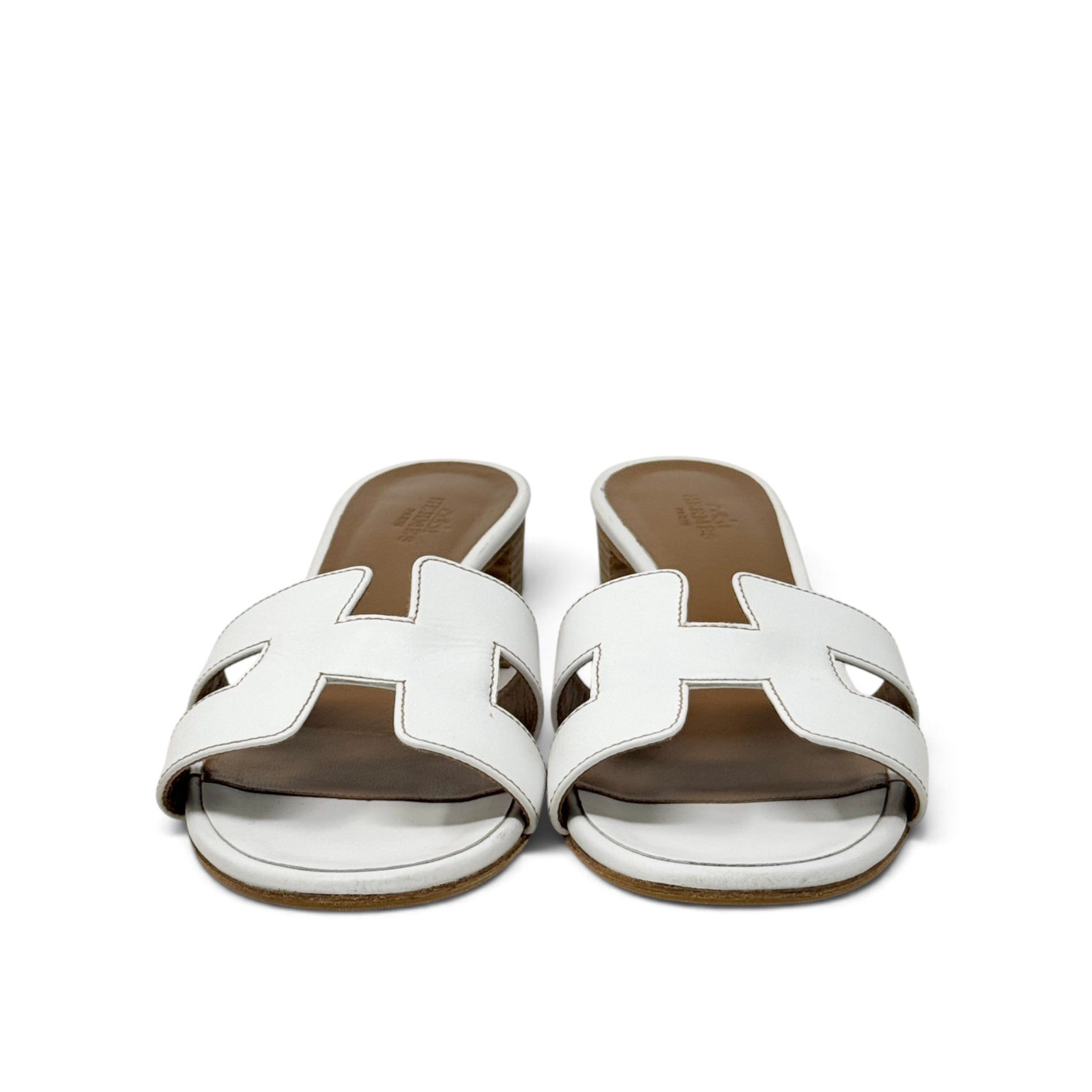 Hermes Blanc Swift Oasis Sandals 37.5