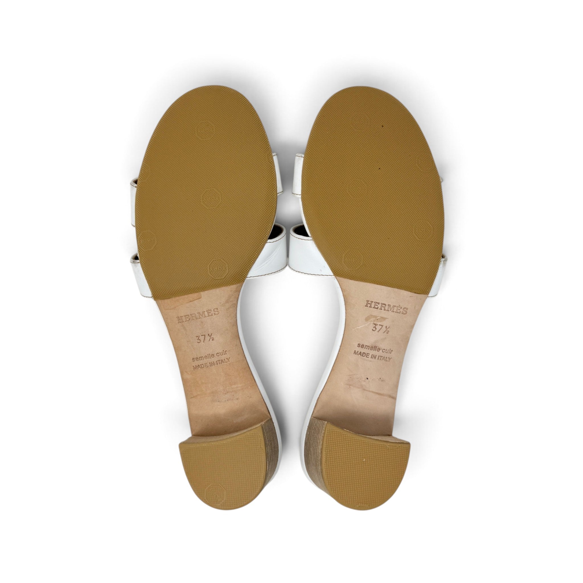 Hermes Blanc Swift Oasis Sandals 37.5