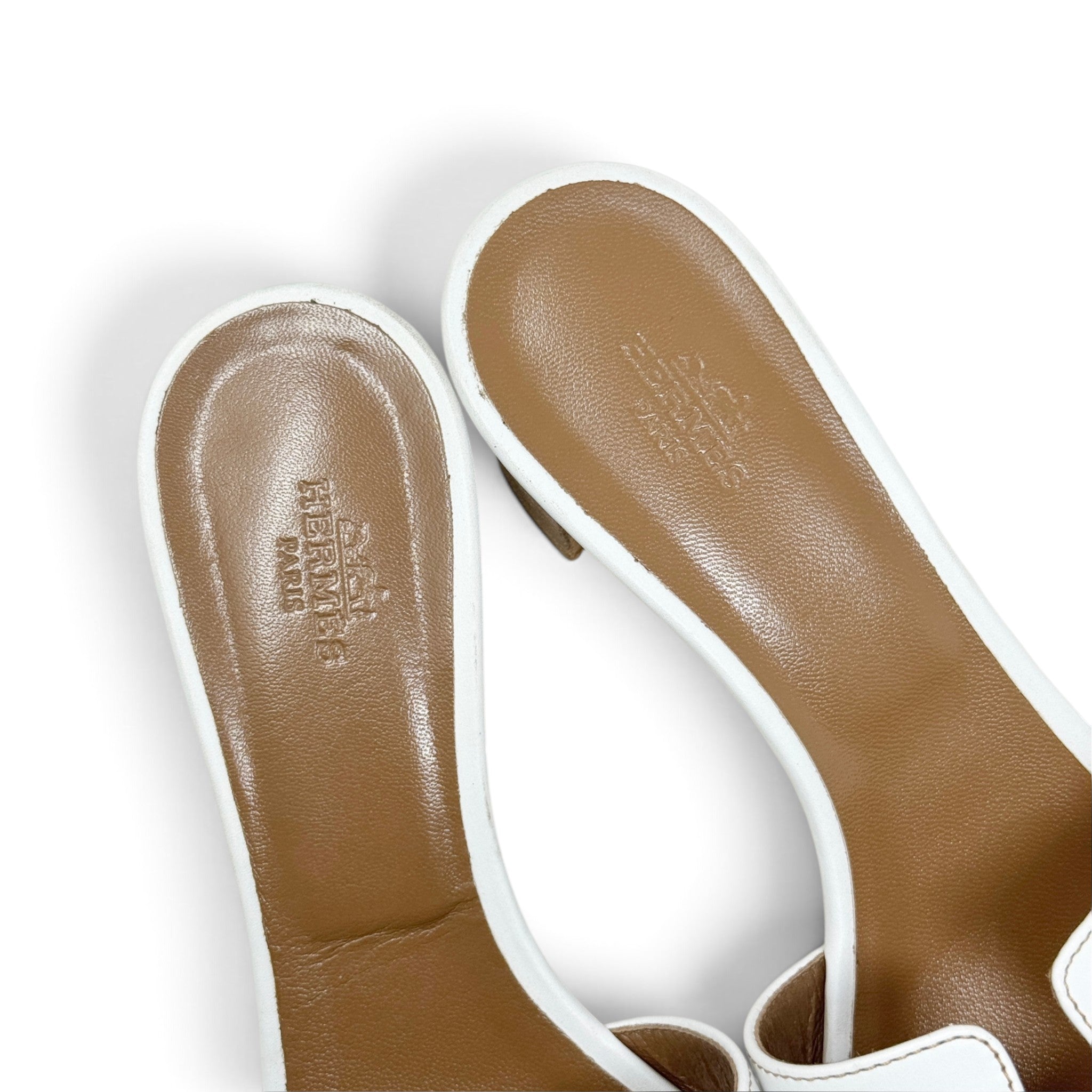 Hermes Blanc Swift Oasis Sandals 37.5