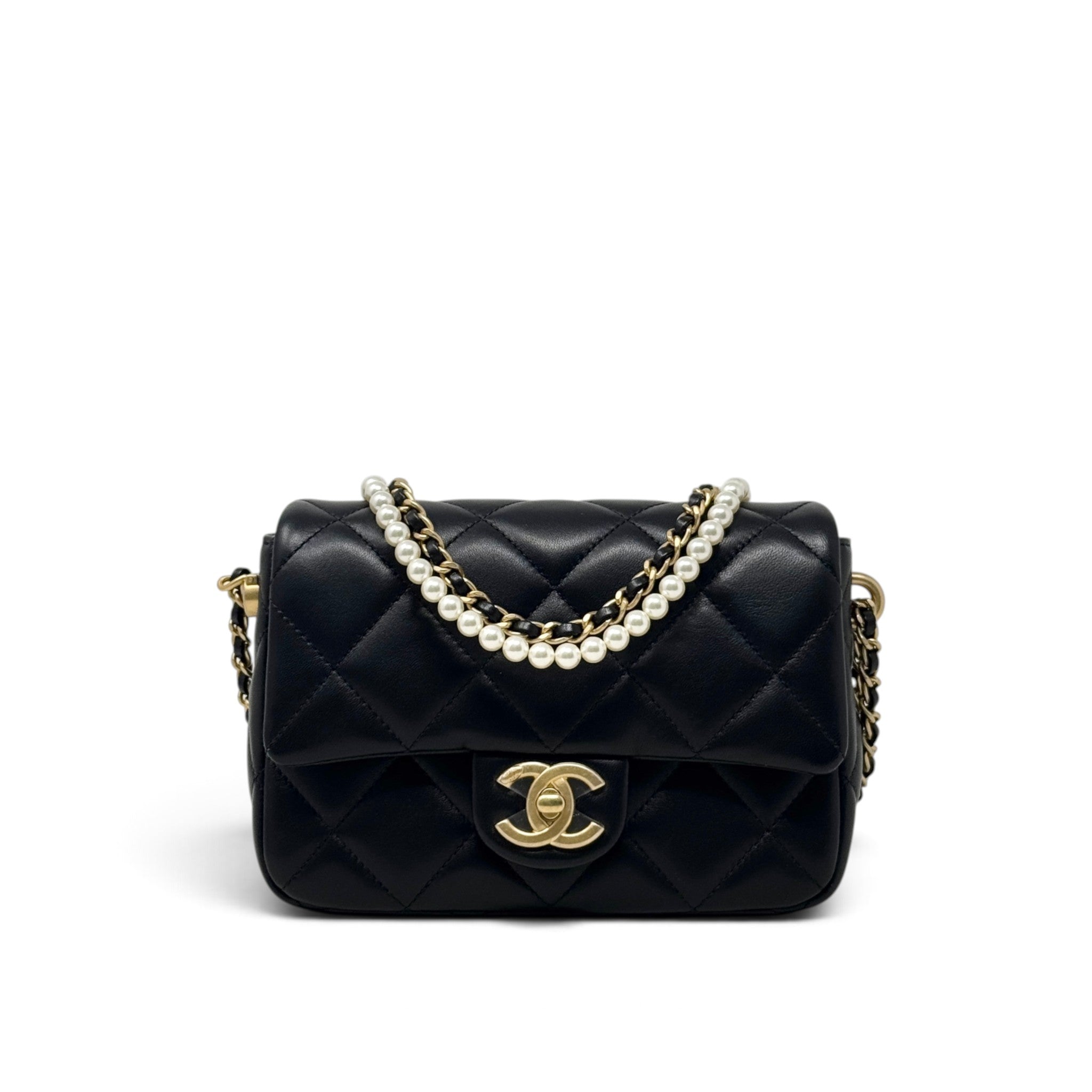 Chanel Black Pearl Twist Mini Square Flap