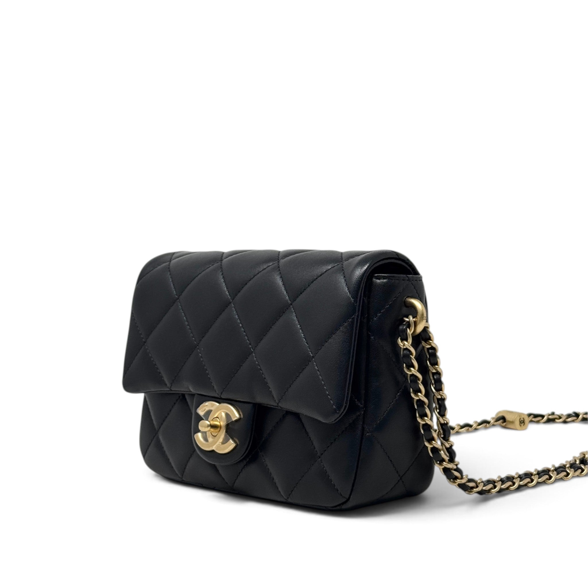 Chanel Black Pearl Twist Mini Square Flap