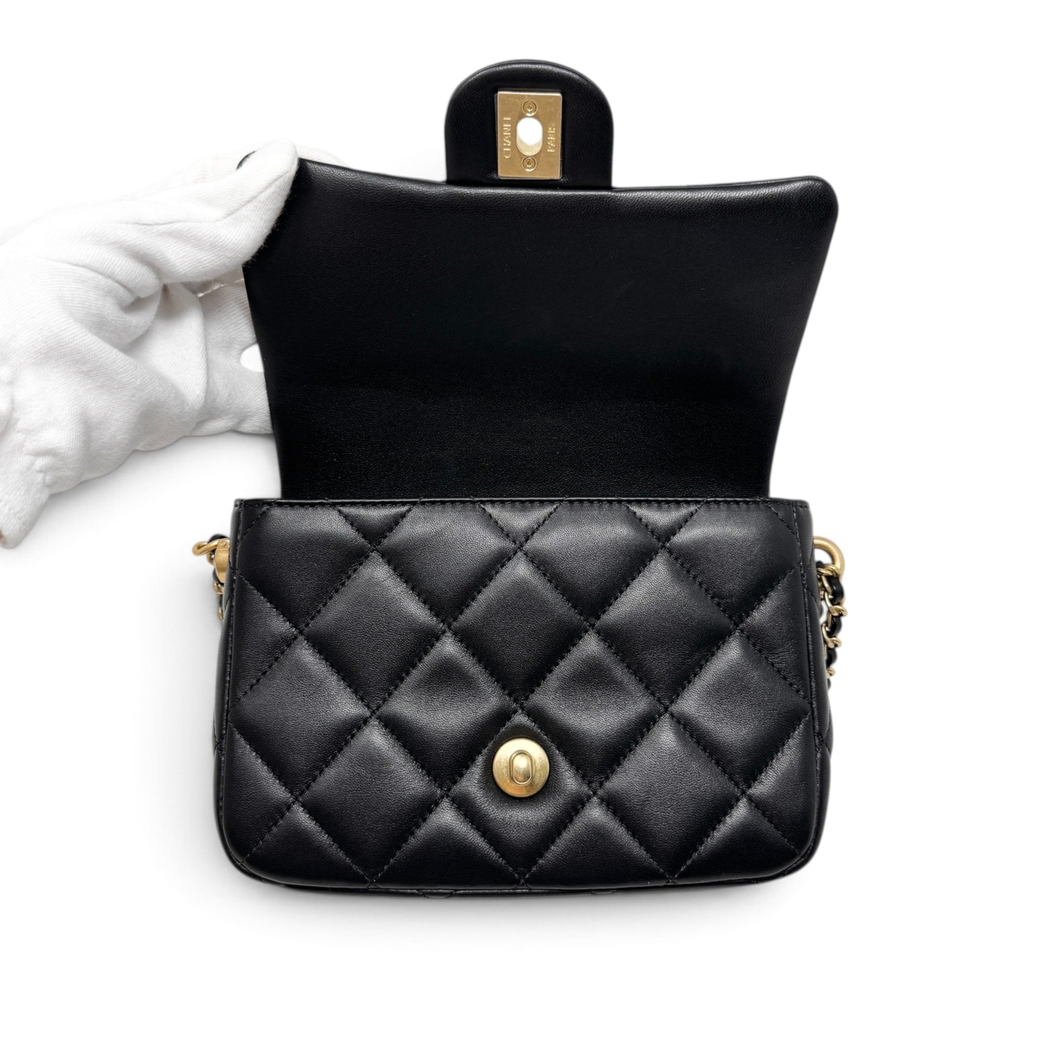 Chanel Black Pearl Twist Mini Square Flap