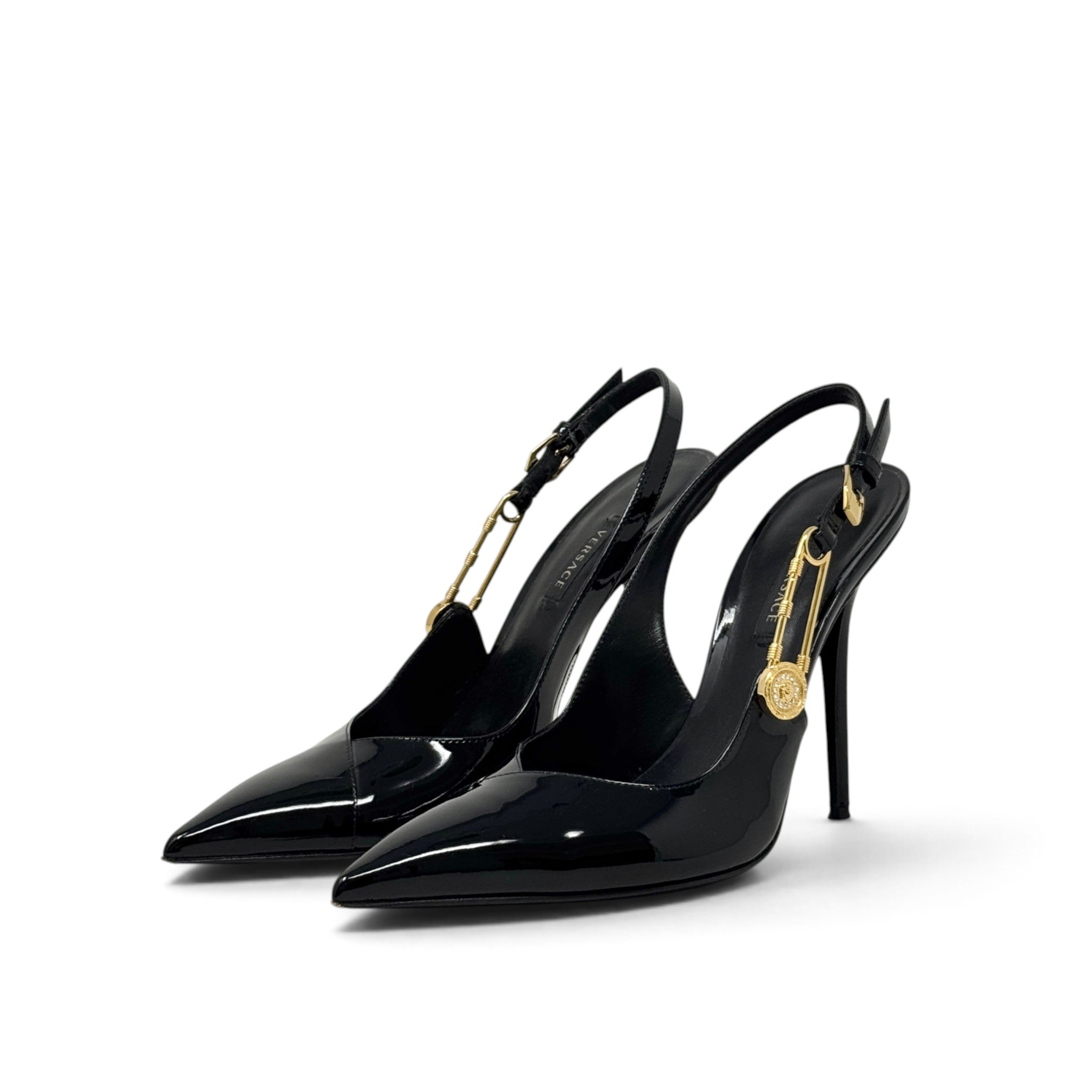 Versace Black Safety Pin Pumps 39