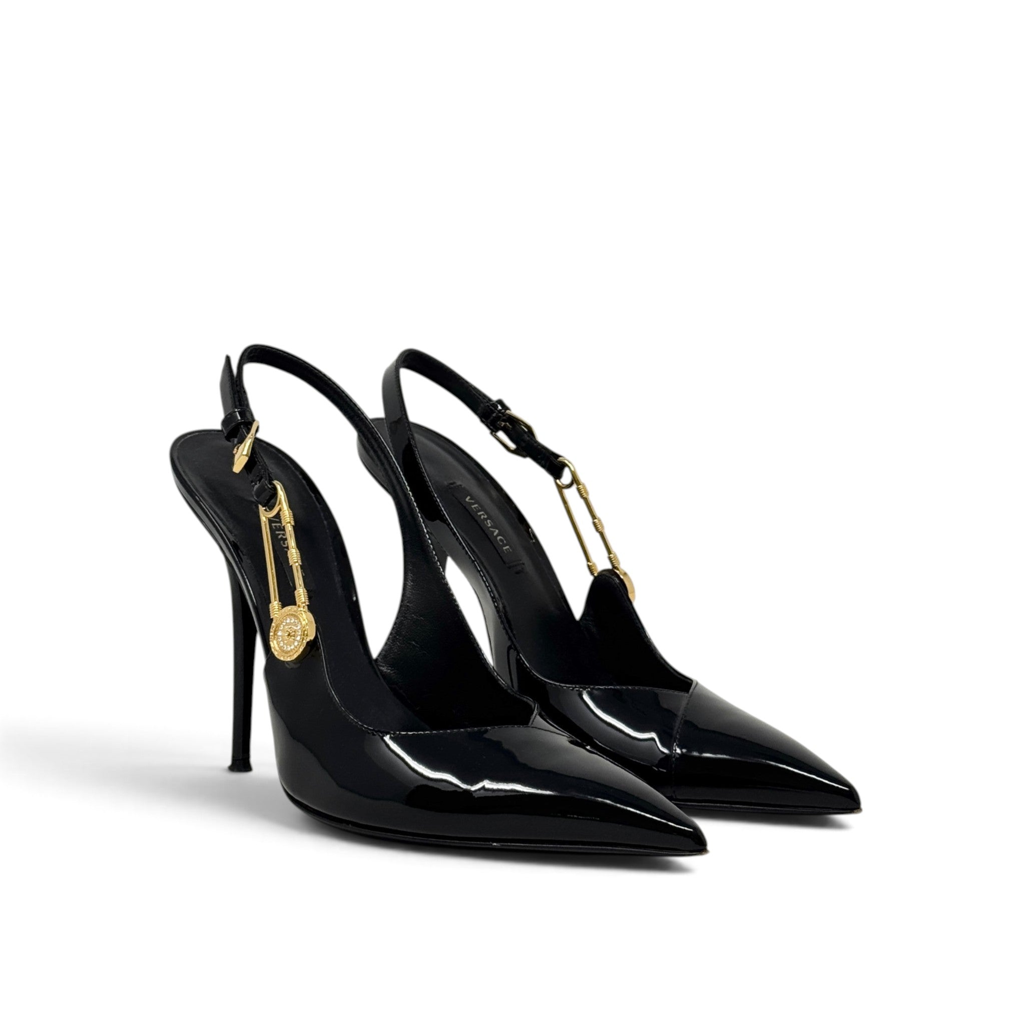 Versace Black Safety Pin Pumps 39