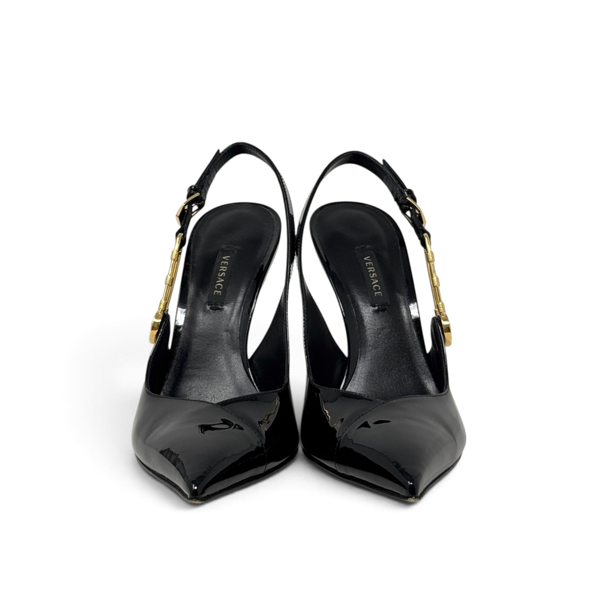 Versace Black Safety Pin Pumps 39
