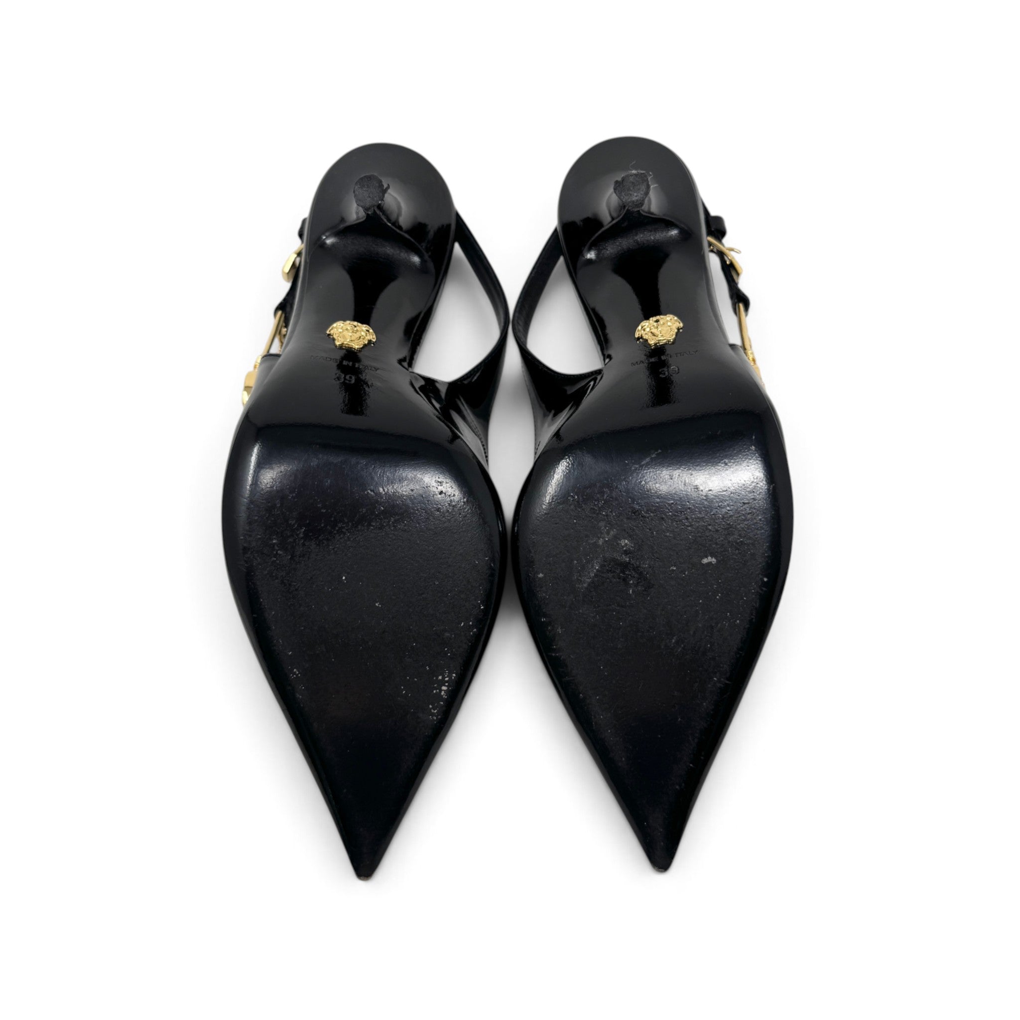 Versace Black Safety Pin Pumps 39
