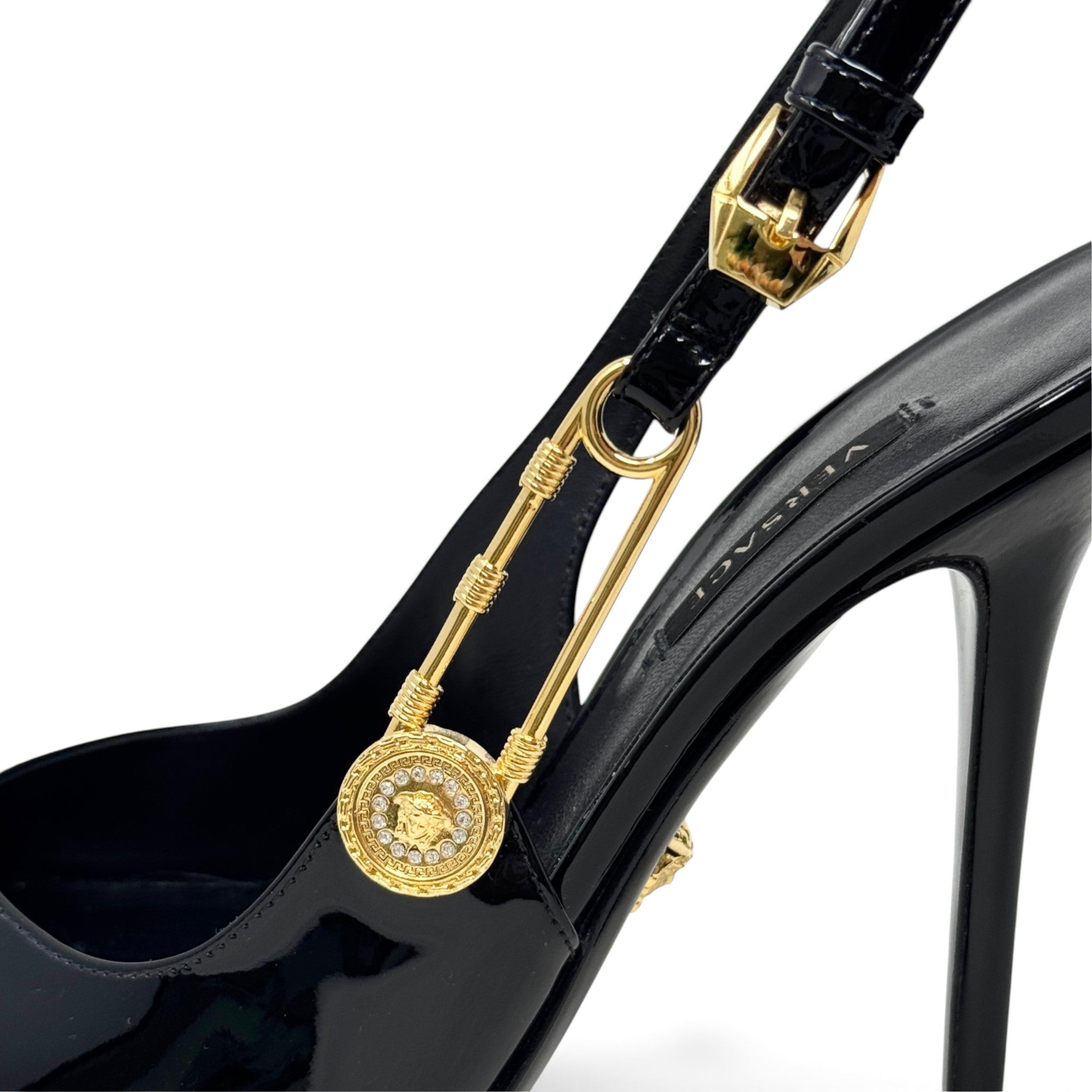Versace Black Safety Pin Pumps 39