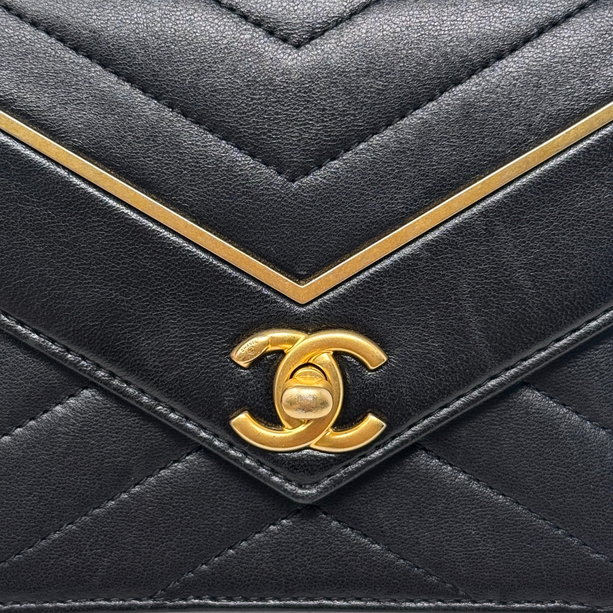 Chanel Black Medium Reverse Chevron Flap