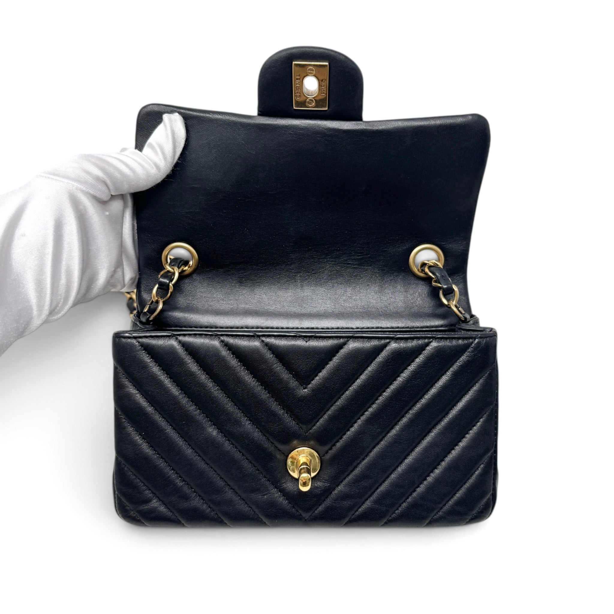 Chanel Black Chevron Mini Classic Flap