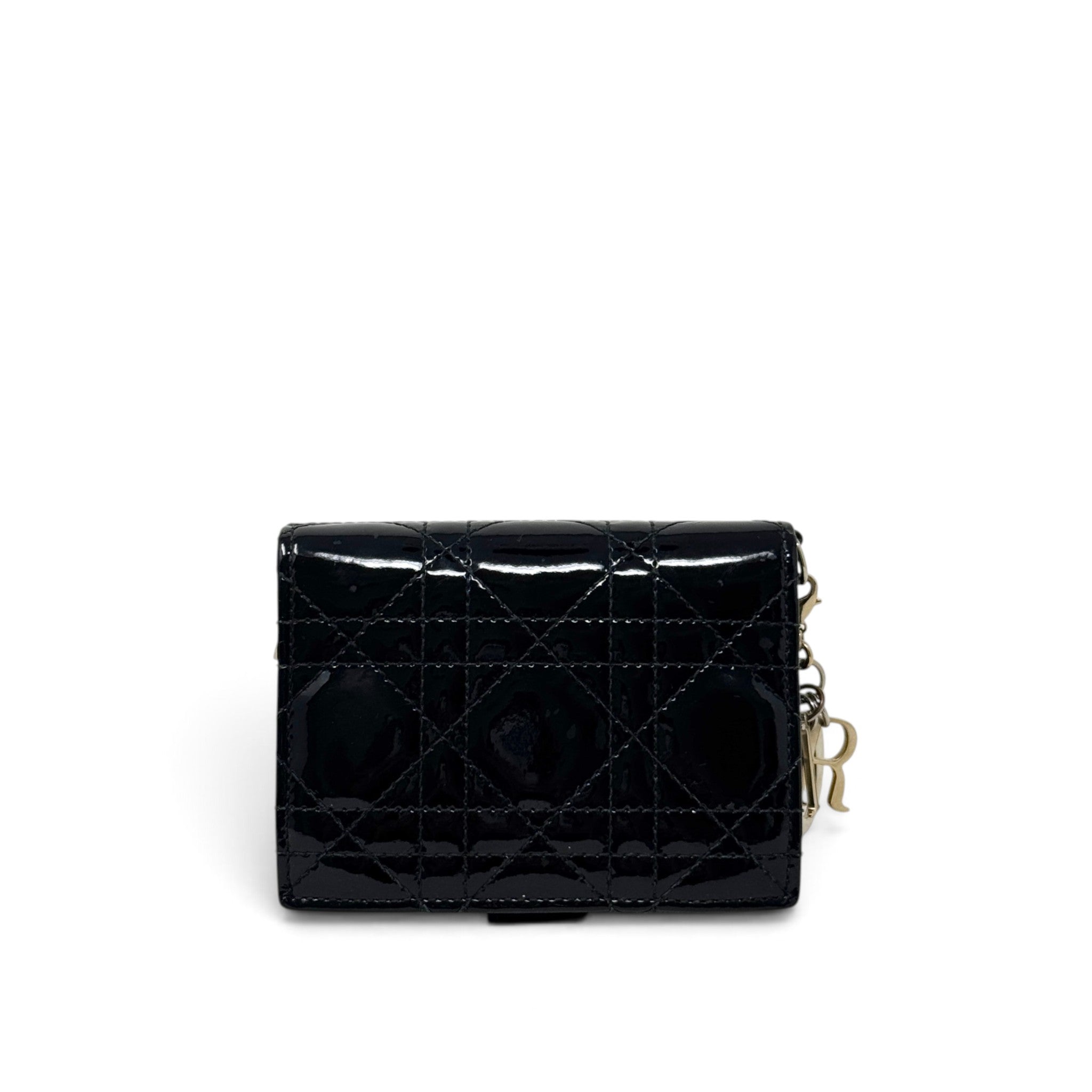 Dior Black Patent Lady Dior Compact Wallet