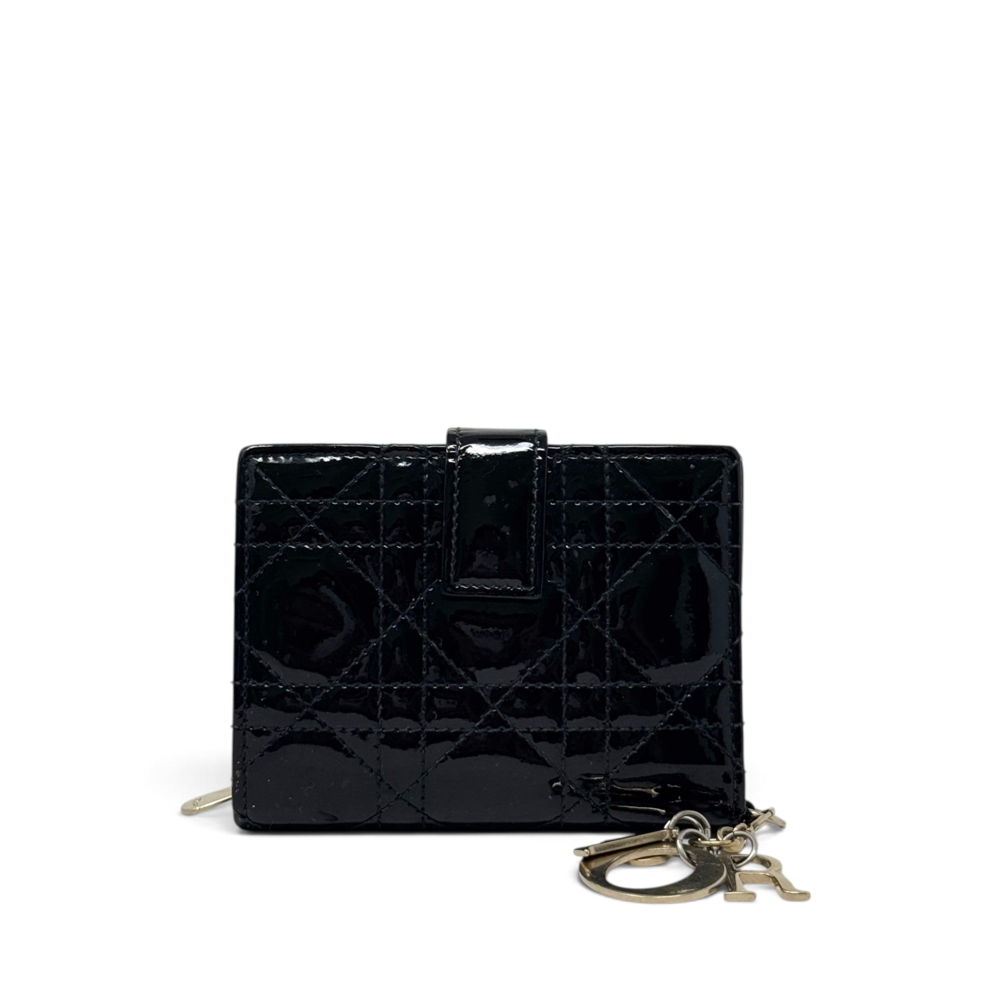 Dior Black Patent Lady Dior Compact Wallet