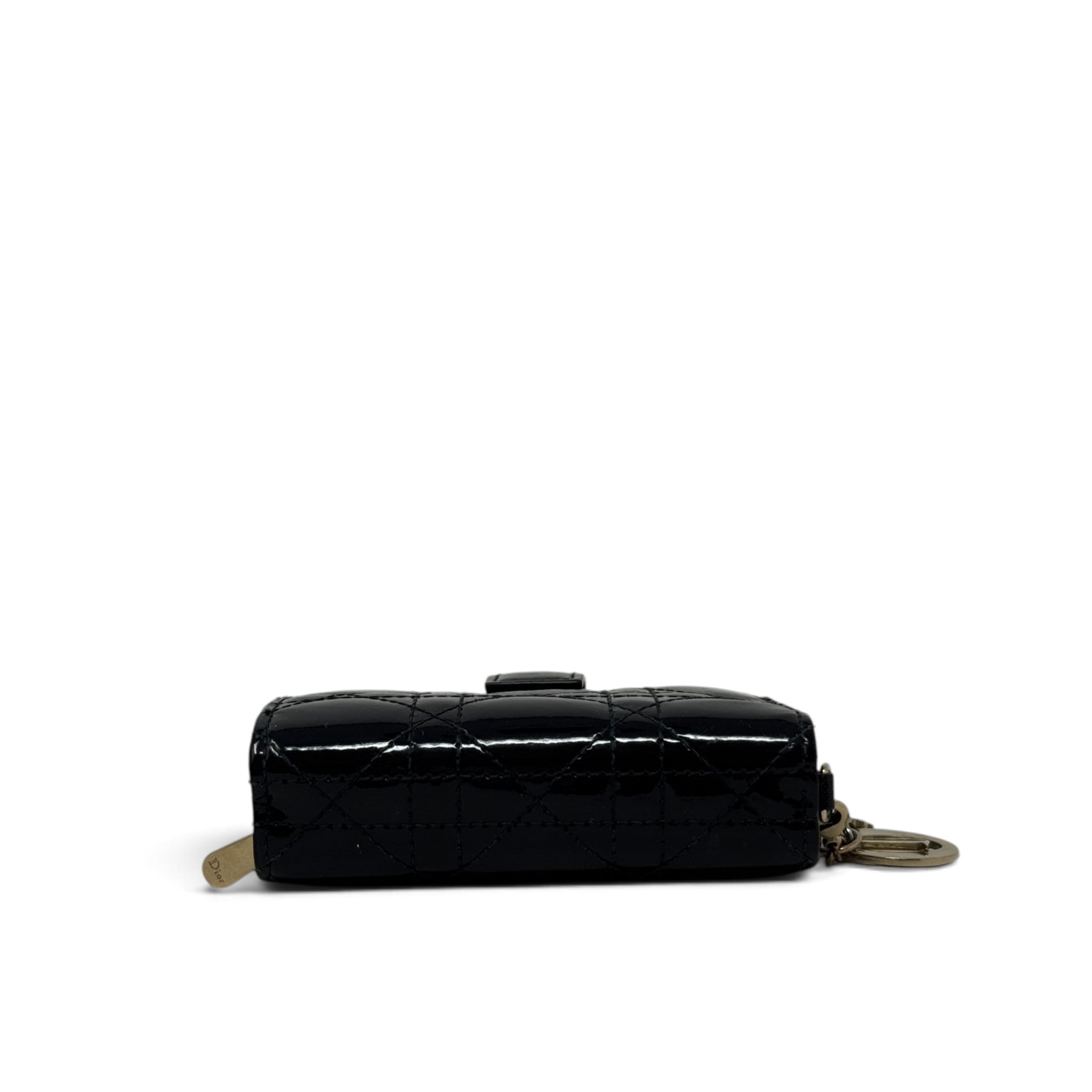 Dior Black Patent Lady Dior Compact Wallet