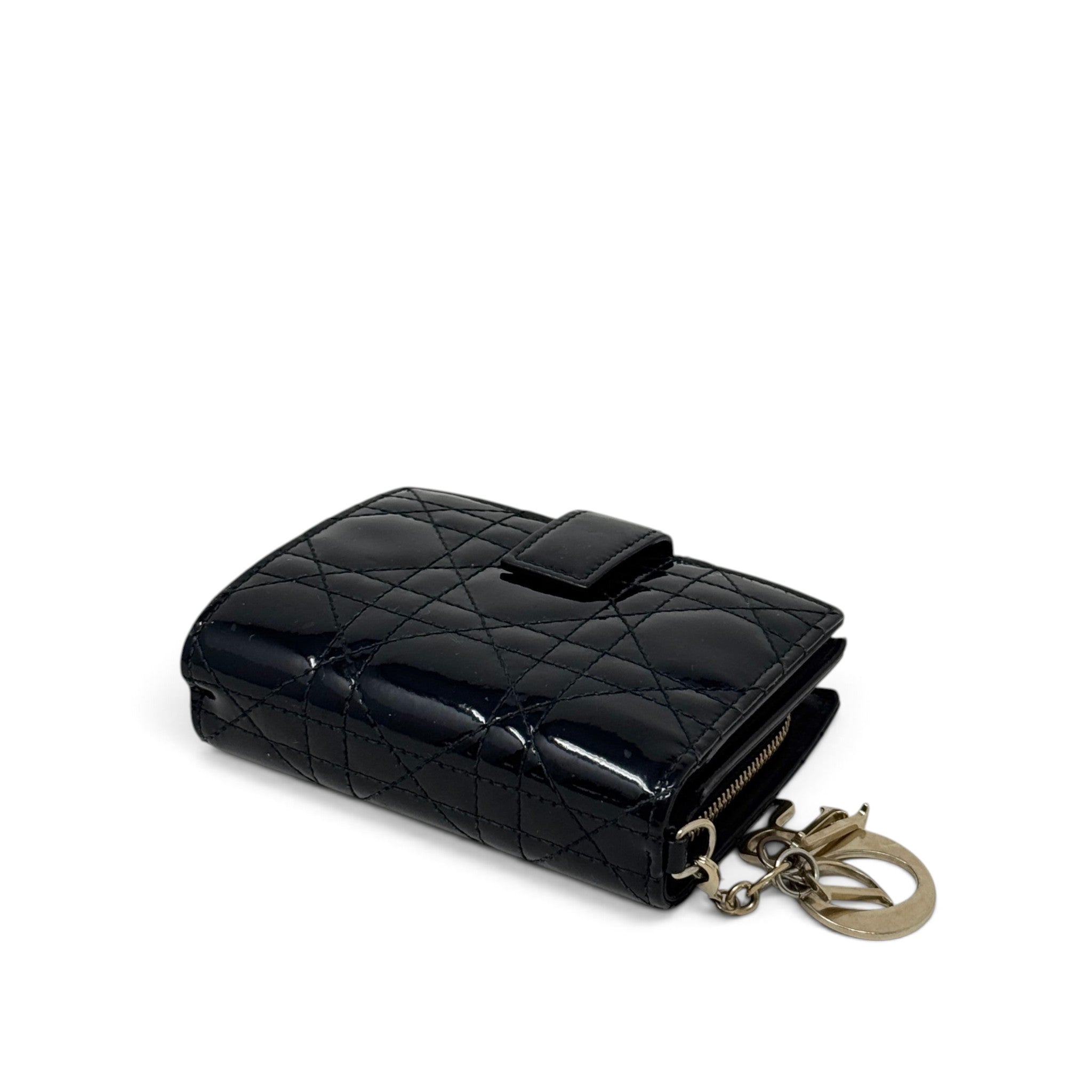 Dior Black Patent Lady Dior Compact Wallet