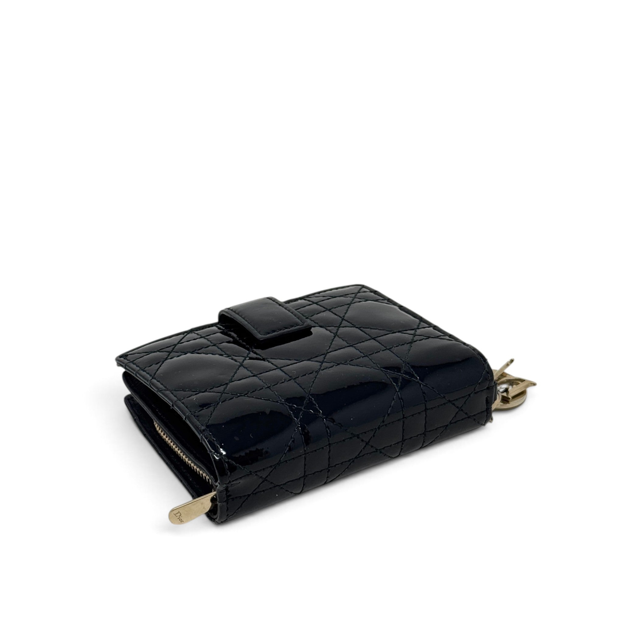 Dior Black Patent Lady Dior Compact Wallet
