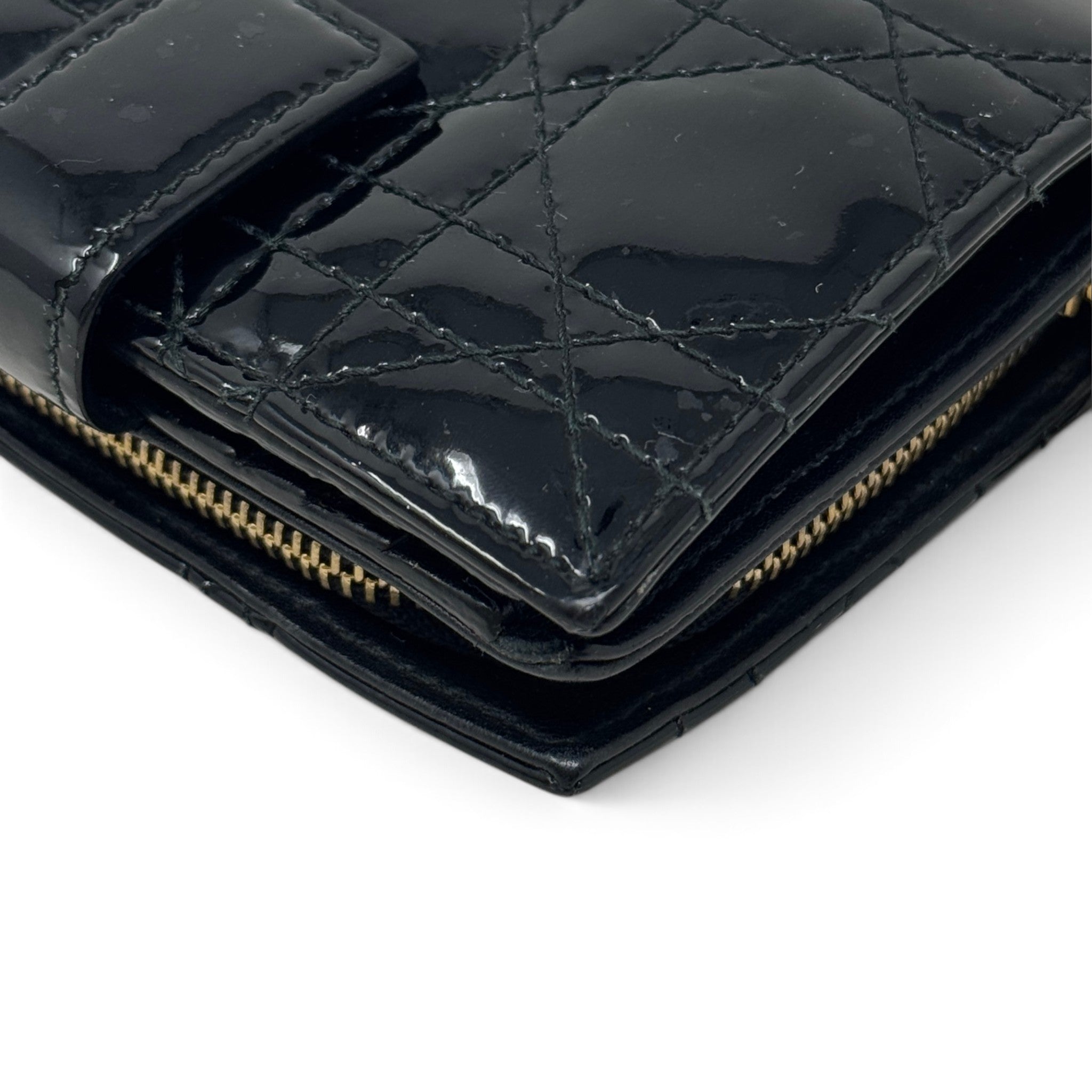 Dior Black Patent Lady Dior Compact Wallet