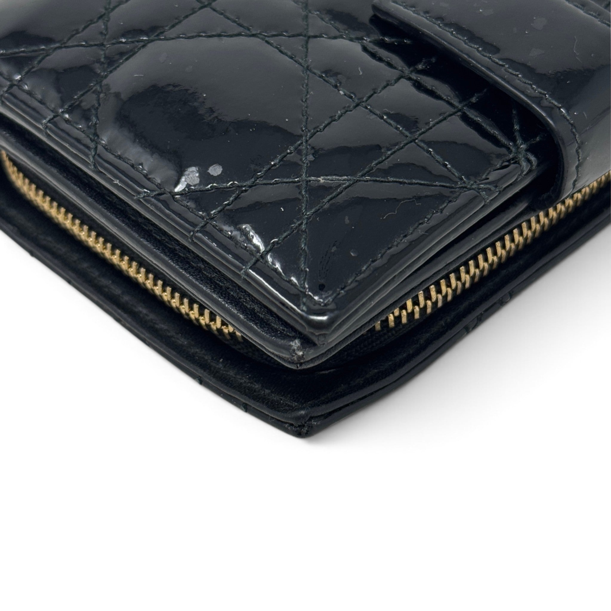 Dior Black Patent Lady Dior Compact Wallet