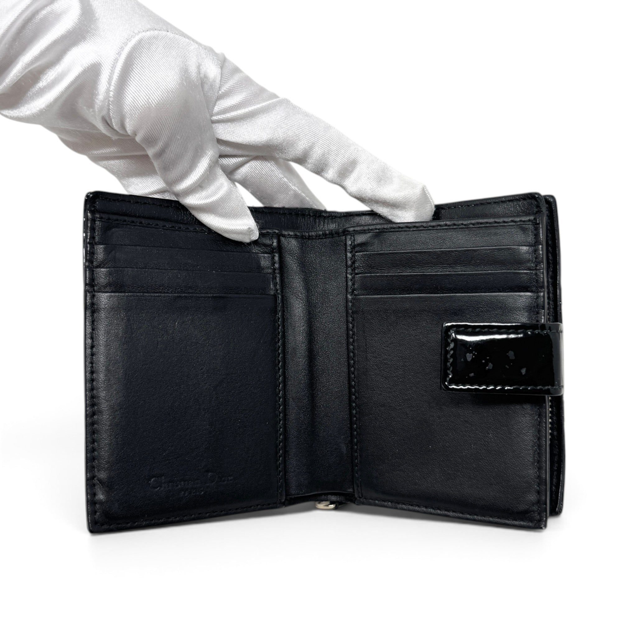 Dior Black Patent Lady Dior Compact Wallet