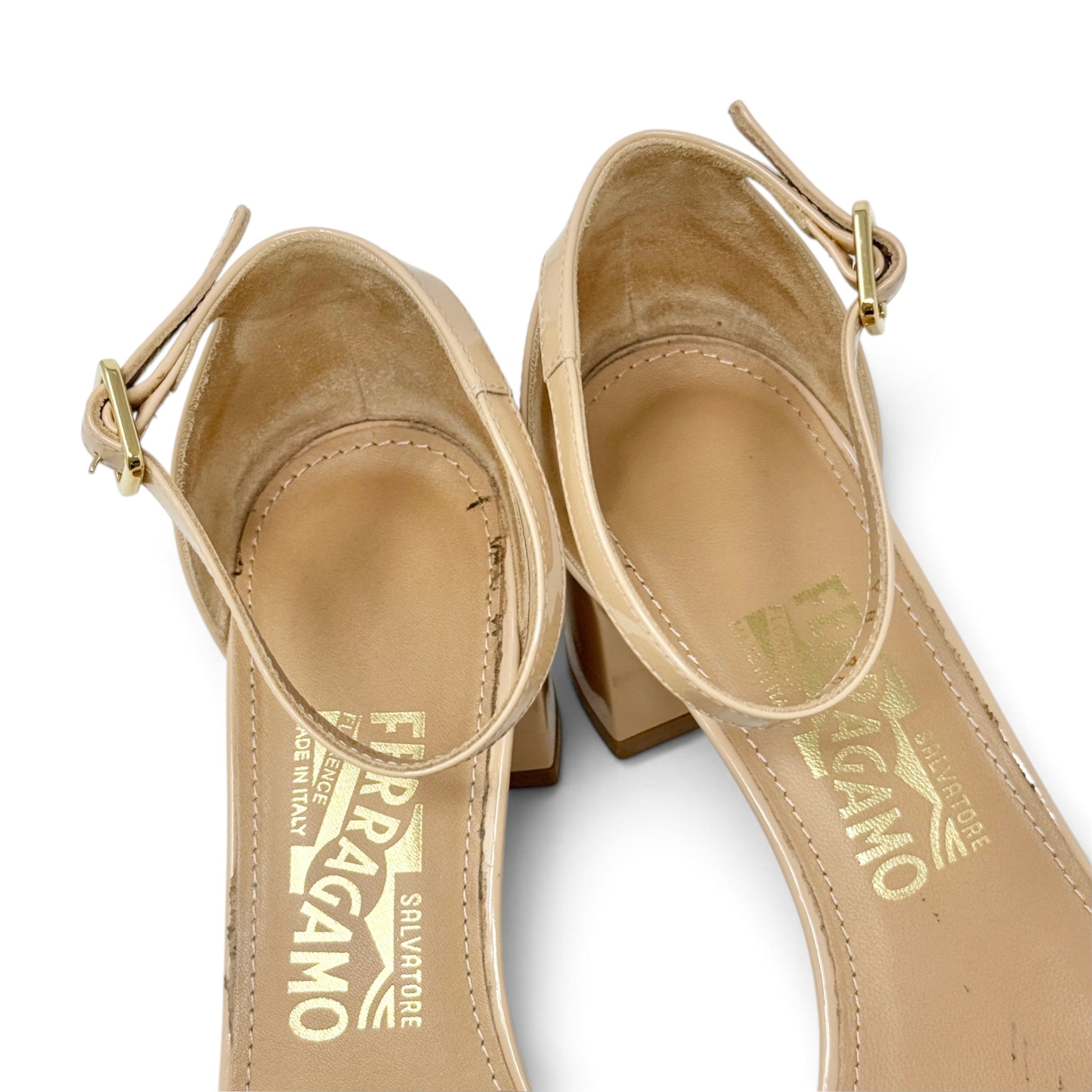 Ferragamo Beige Gavina Block Heel Sandals 37