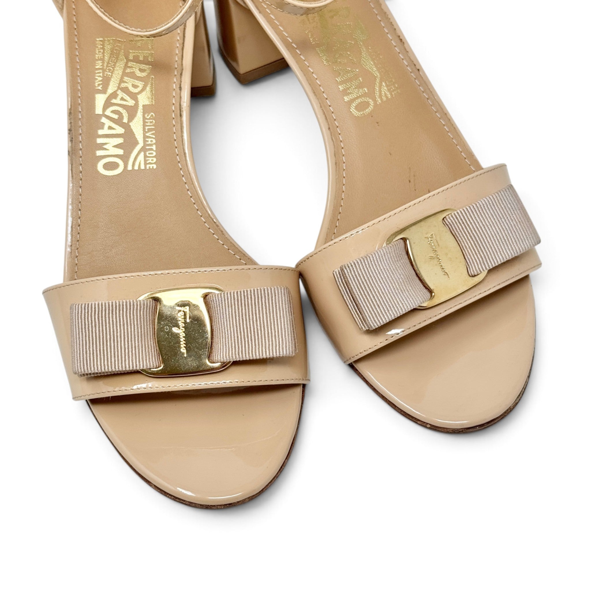 Ferragamo Beige Gavina Block Heel Sandals 37