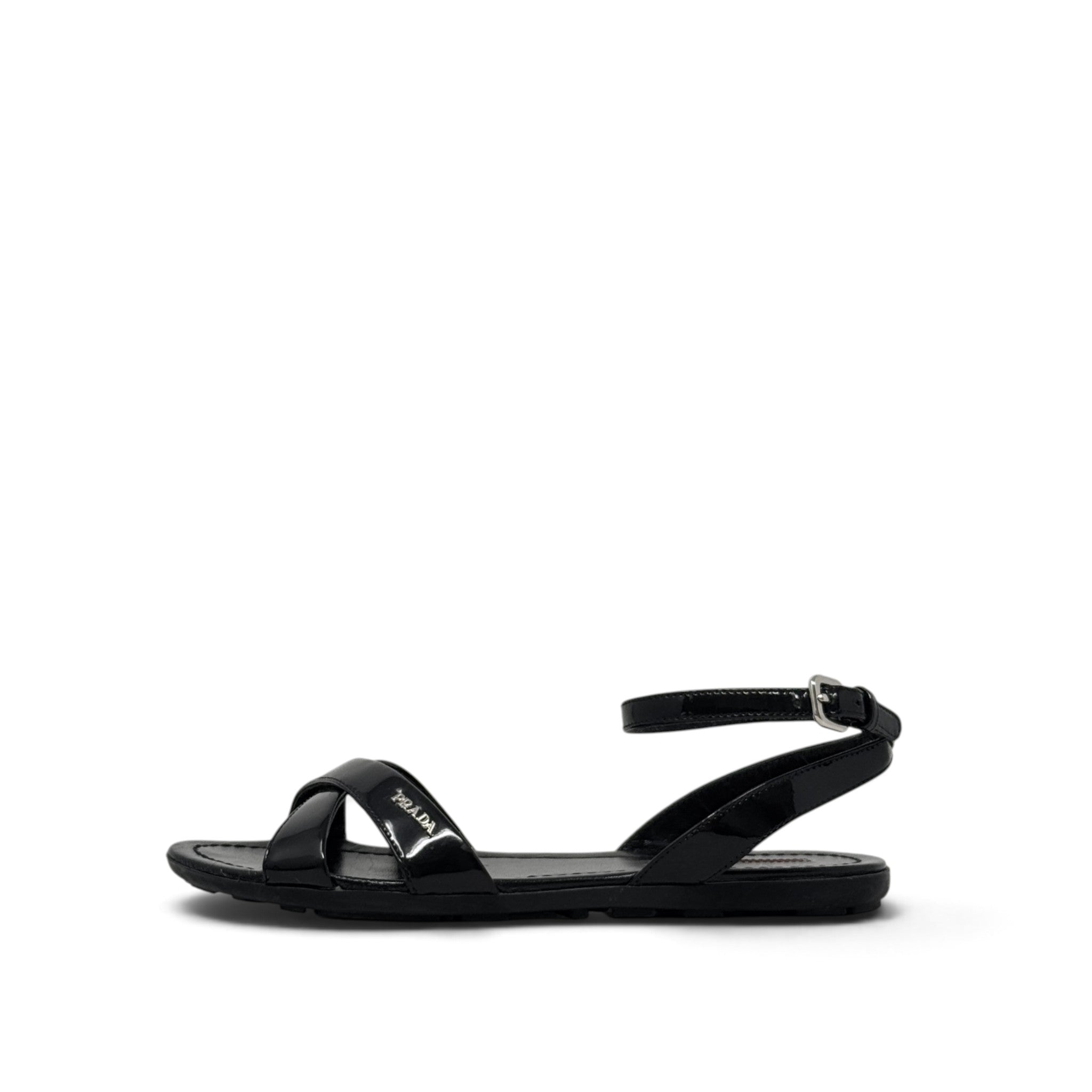 Prada Black Crisscross Flat Sandals 36.5