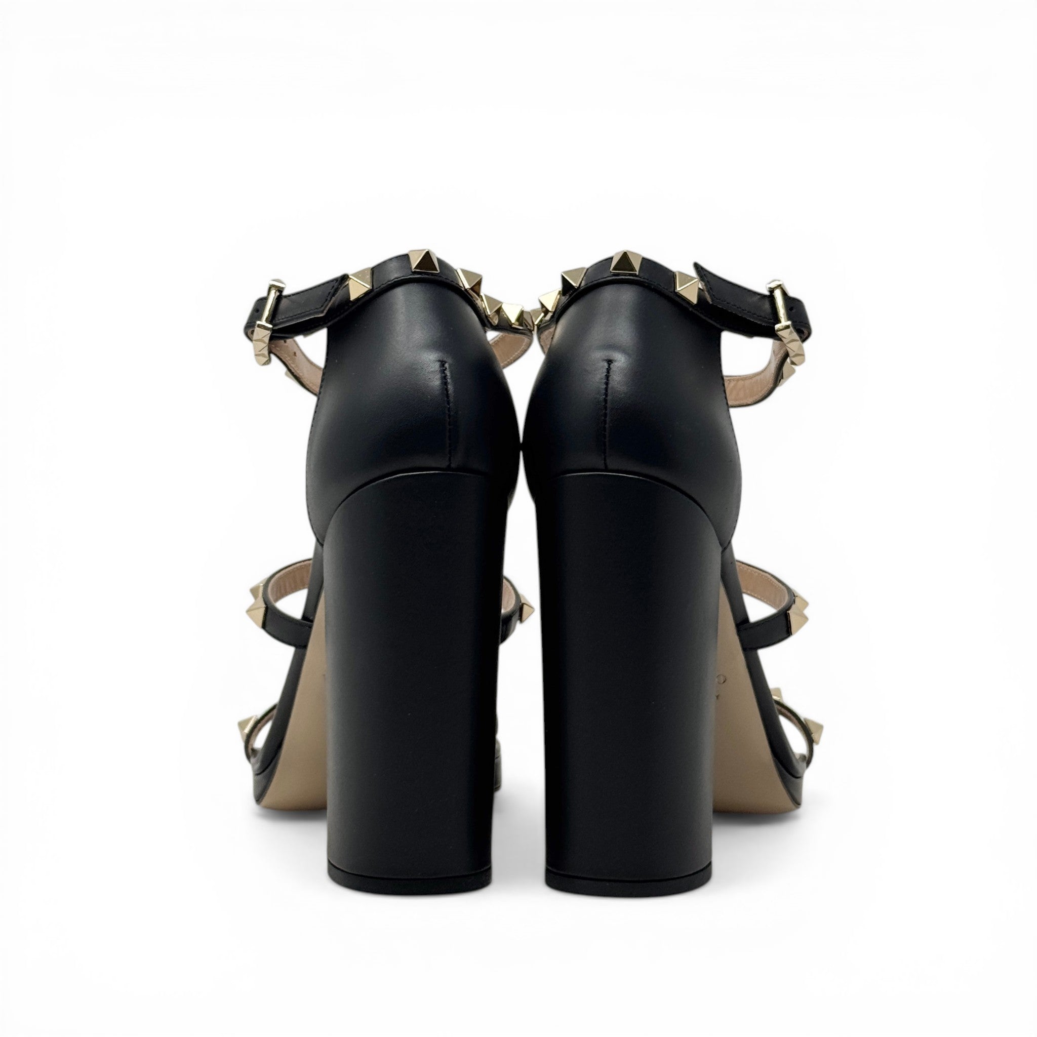Valentino Black Blockheel Rockstud Sandals 38