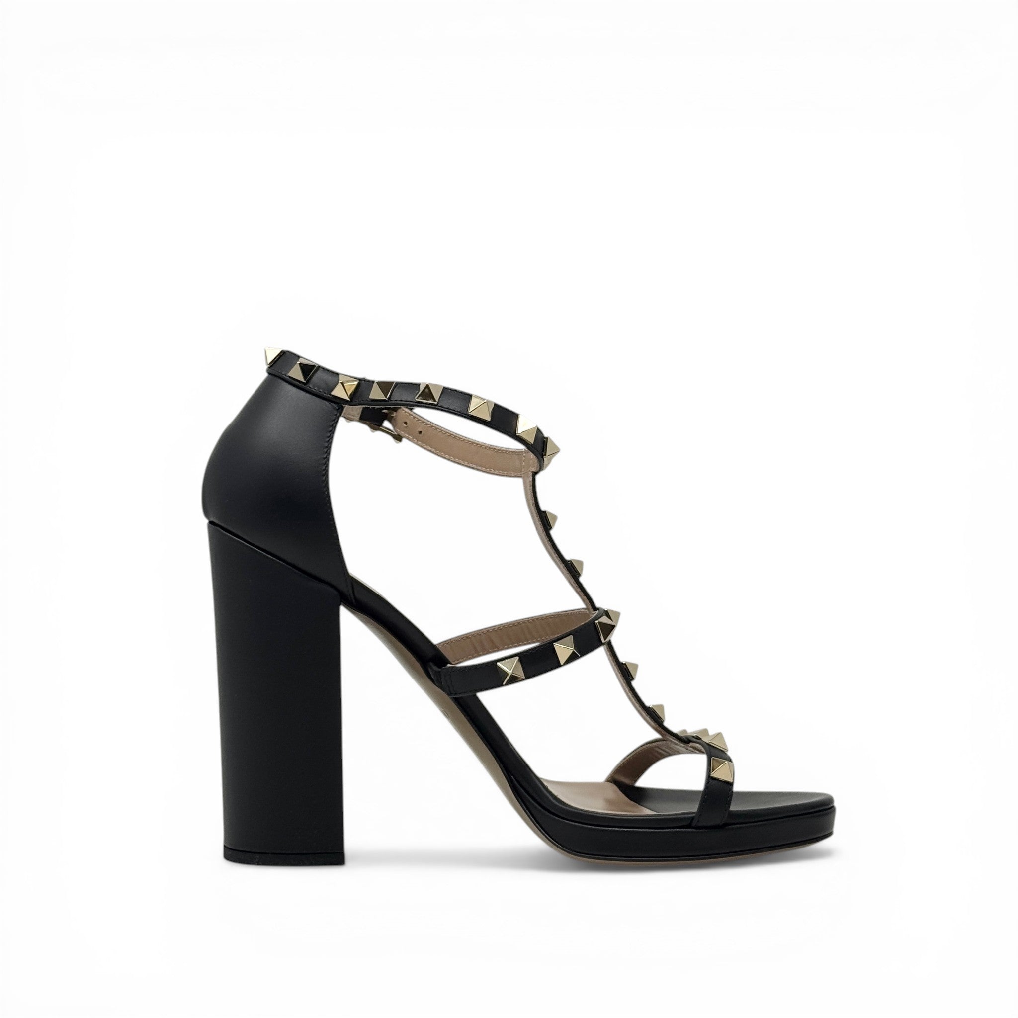 Valentino Black Blockheel Rockstud Sandals 38