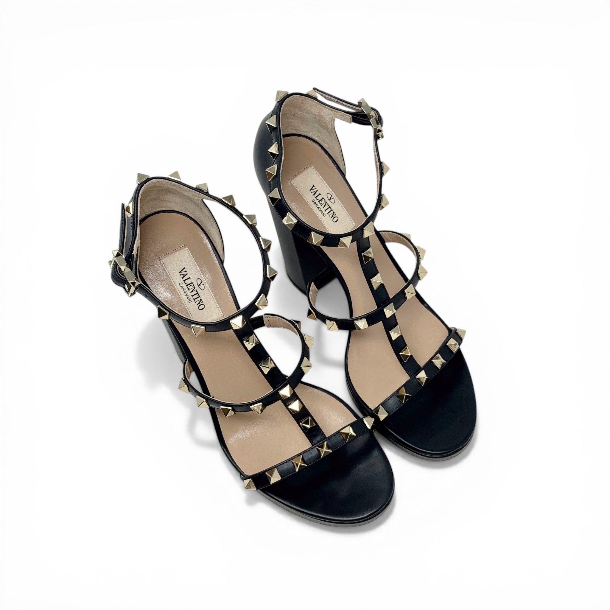 Valentino Black Blockheel Rockstud Sandals 38