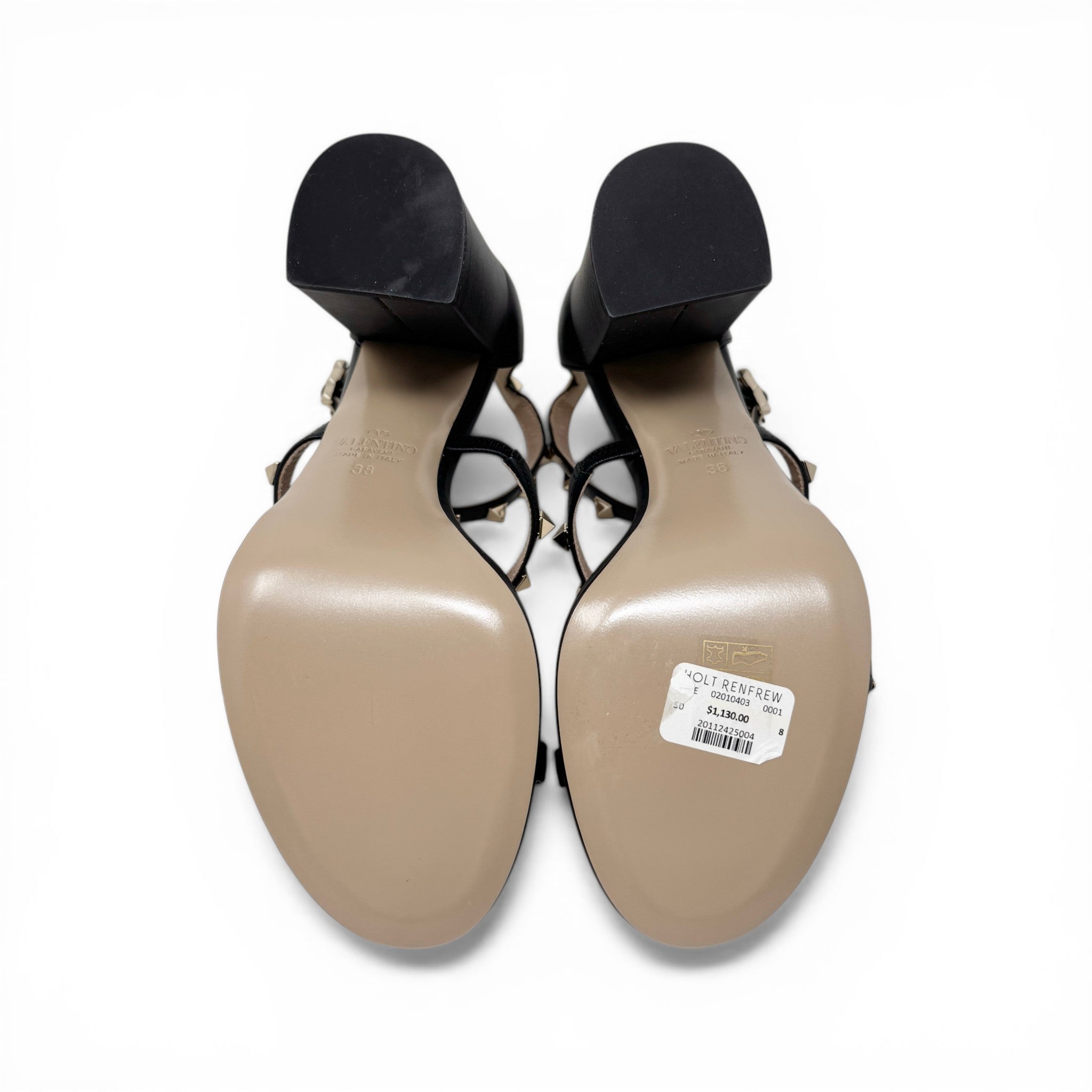 Valentino Black Blockheel Rockstud Sandals 38