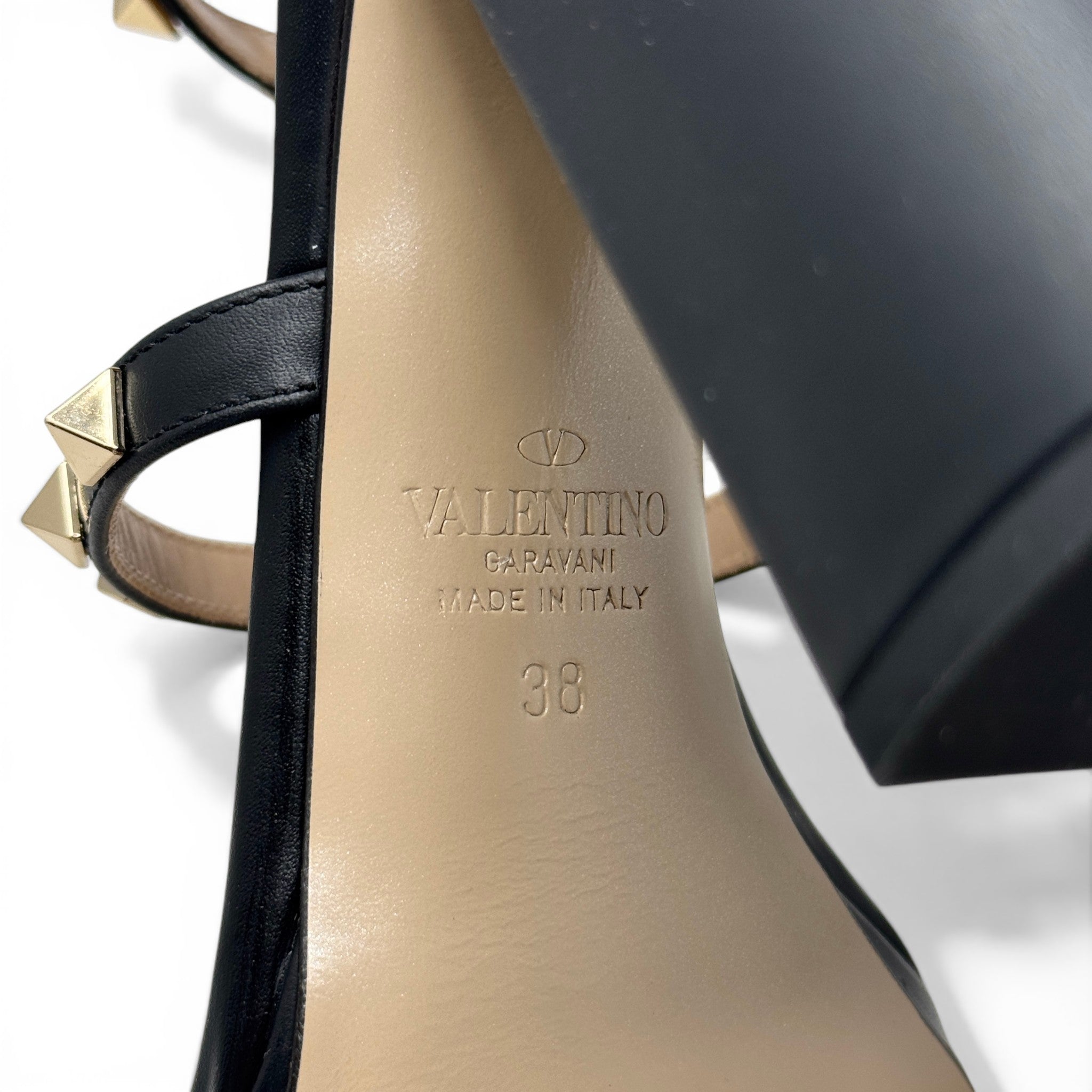 Valentino Black Blockheel Rockstud Sandals 38