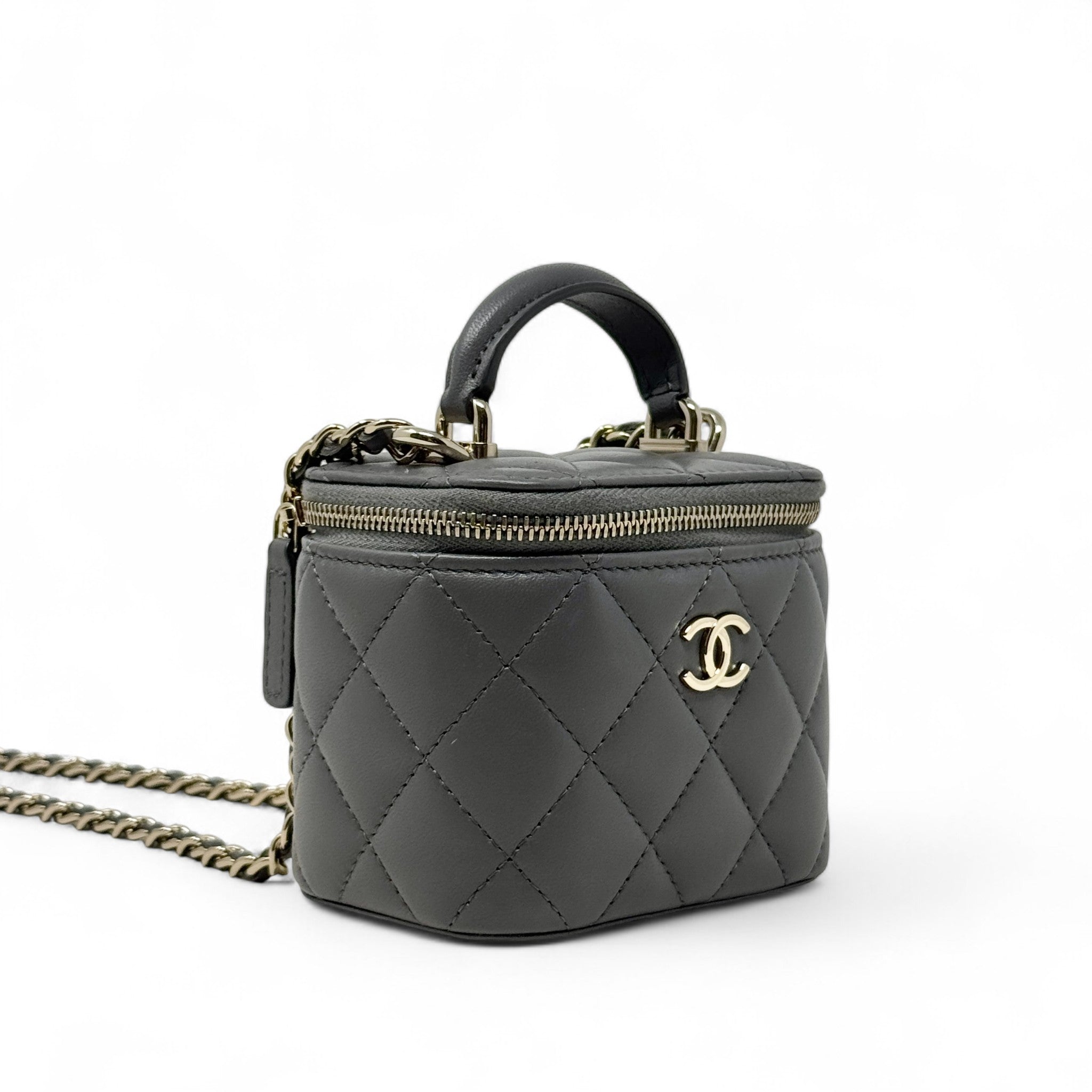Chanel Grey Mini Vanity Case With Chain