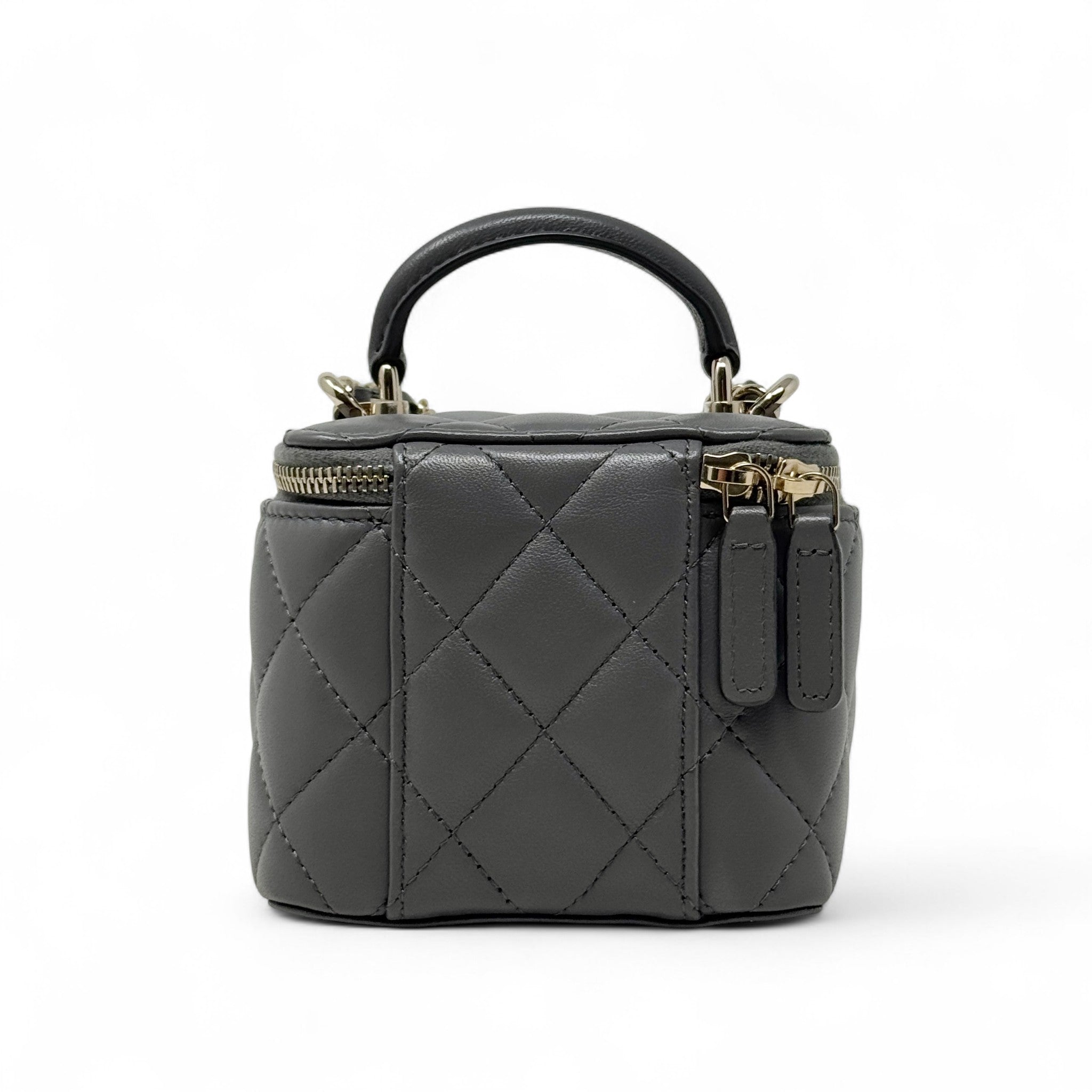 Chanel Grey Mini Vanity Case With Chain