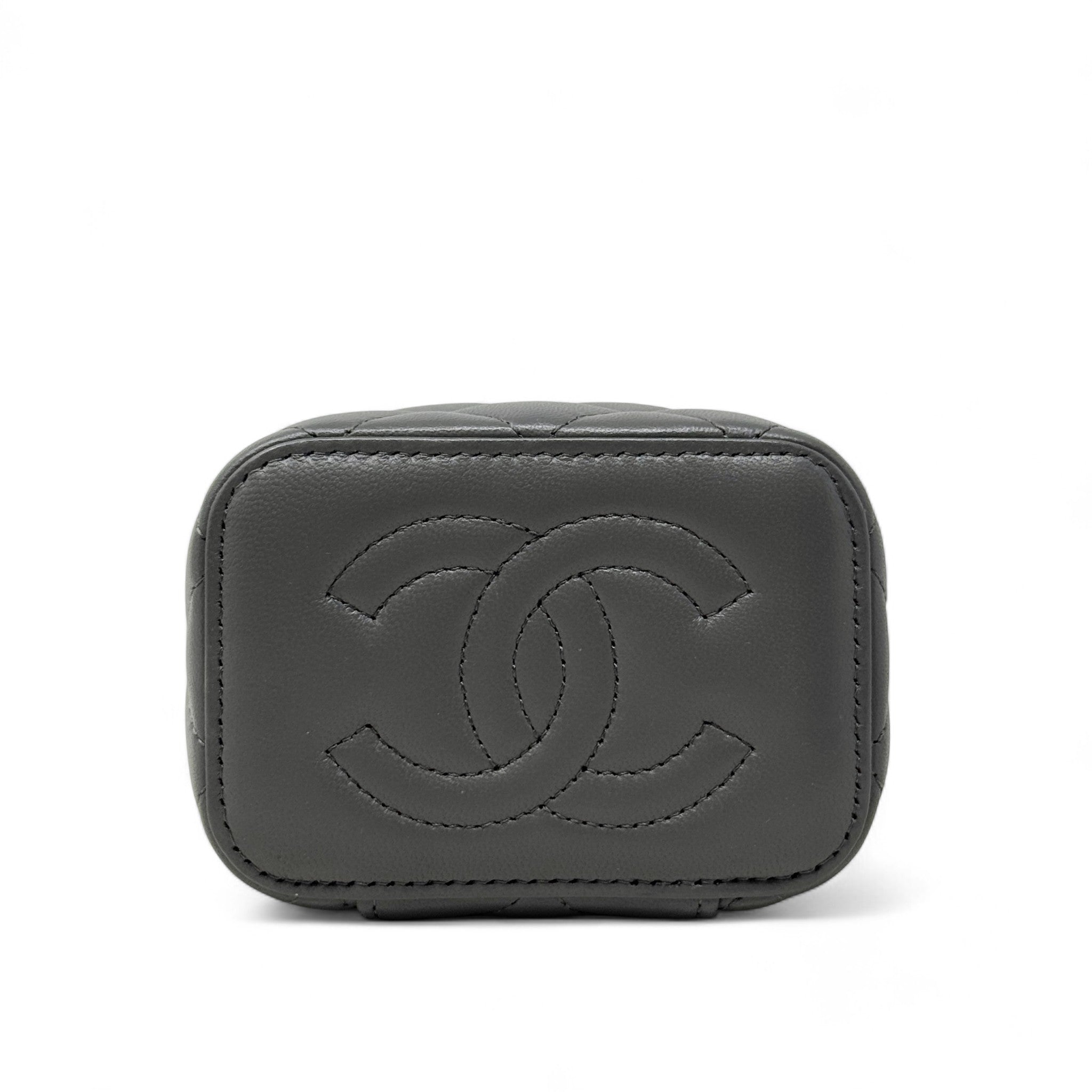 Chanel Grey Mini Vanity Case With Chain