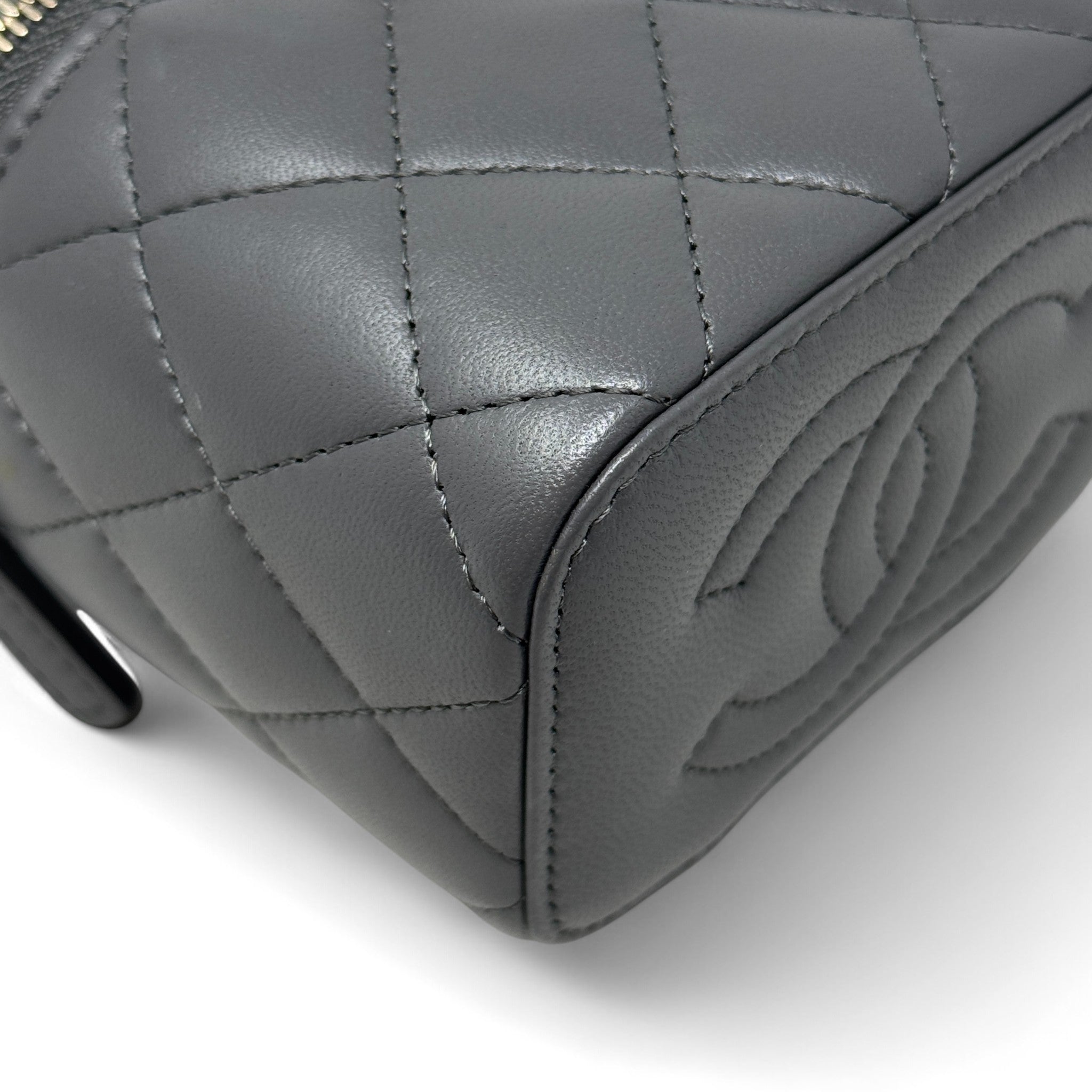 Chanel Grey Mini Vanity Case With Chain