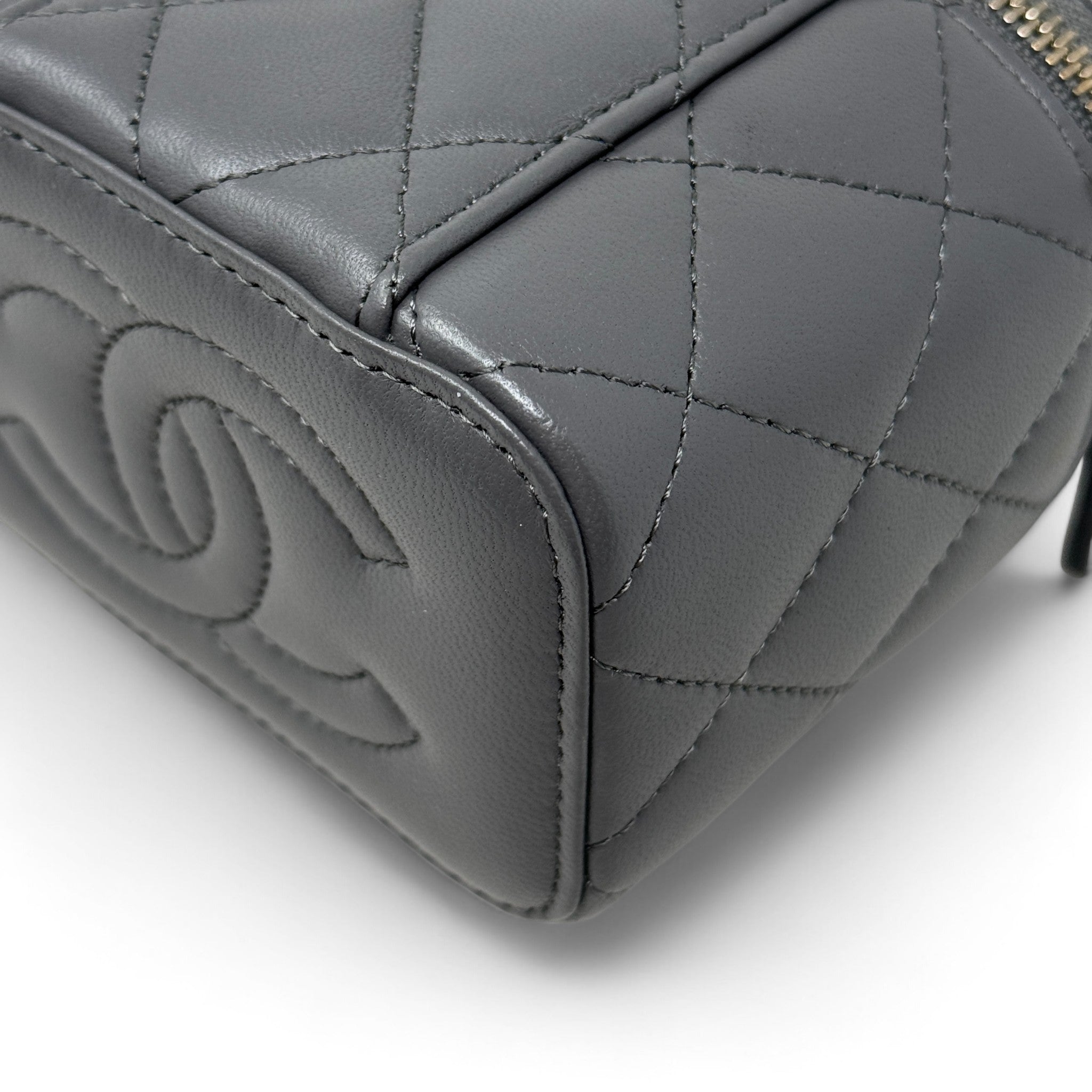 Chanel Grey Mini Vanity Case With Chain