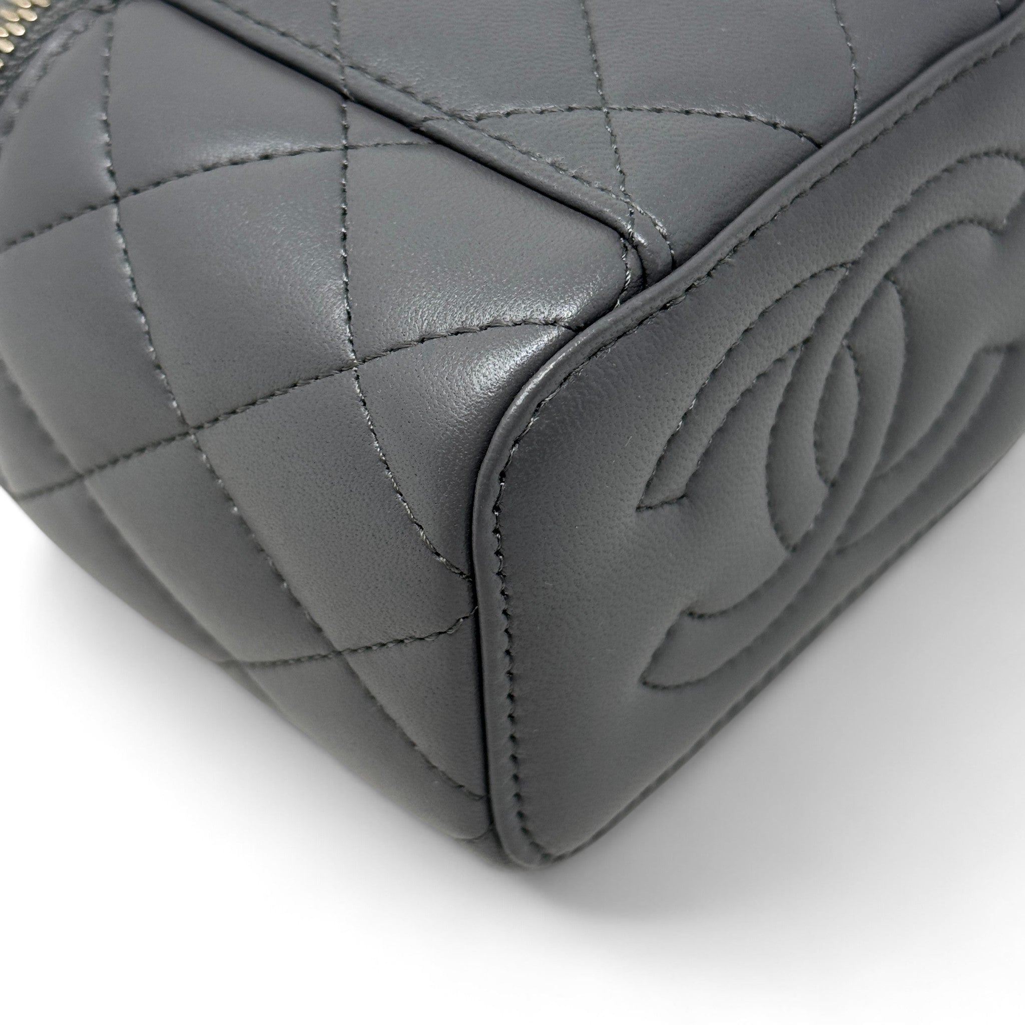 Chanel Grey Mini Vanity Case With Chain