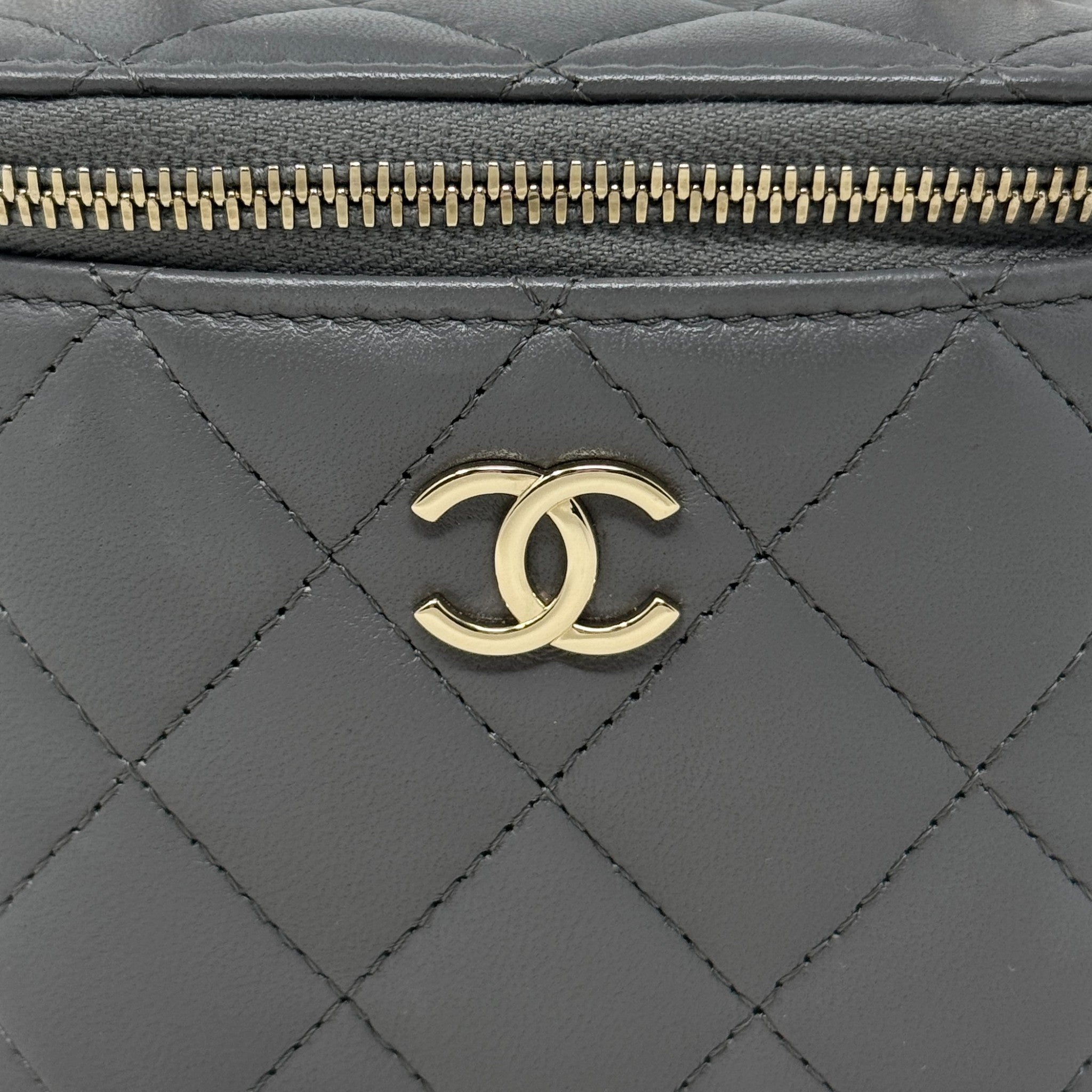 Chanel Grey Mini Vanity Case With Chain