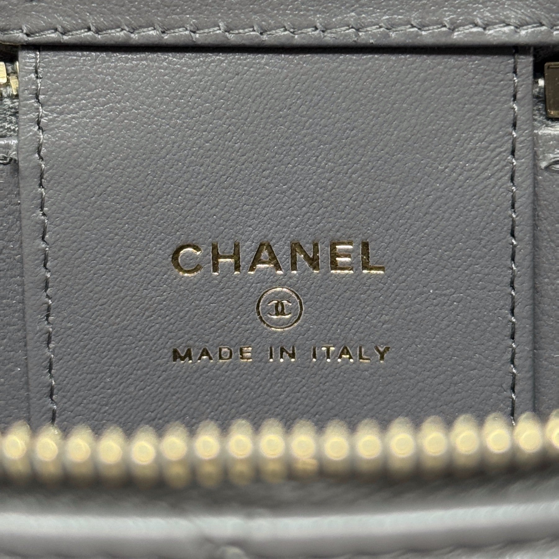 Chanel Grey Mini Vanity Case With Chain