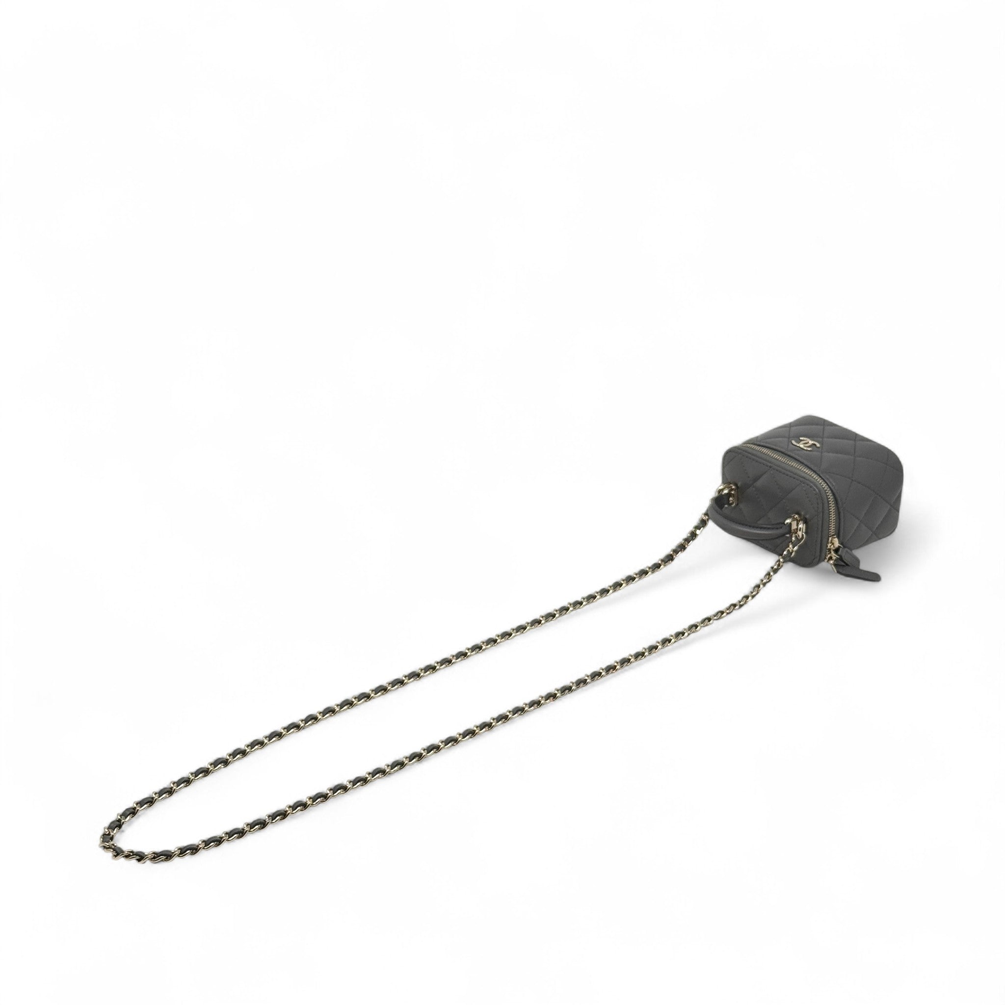 Chanel Grey Mini Vanity Case With Chain